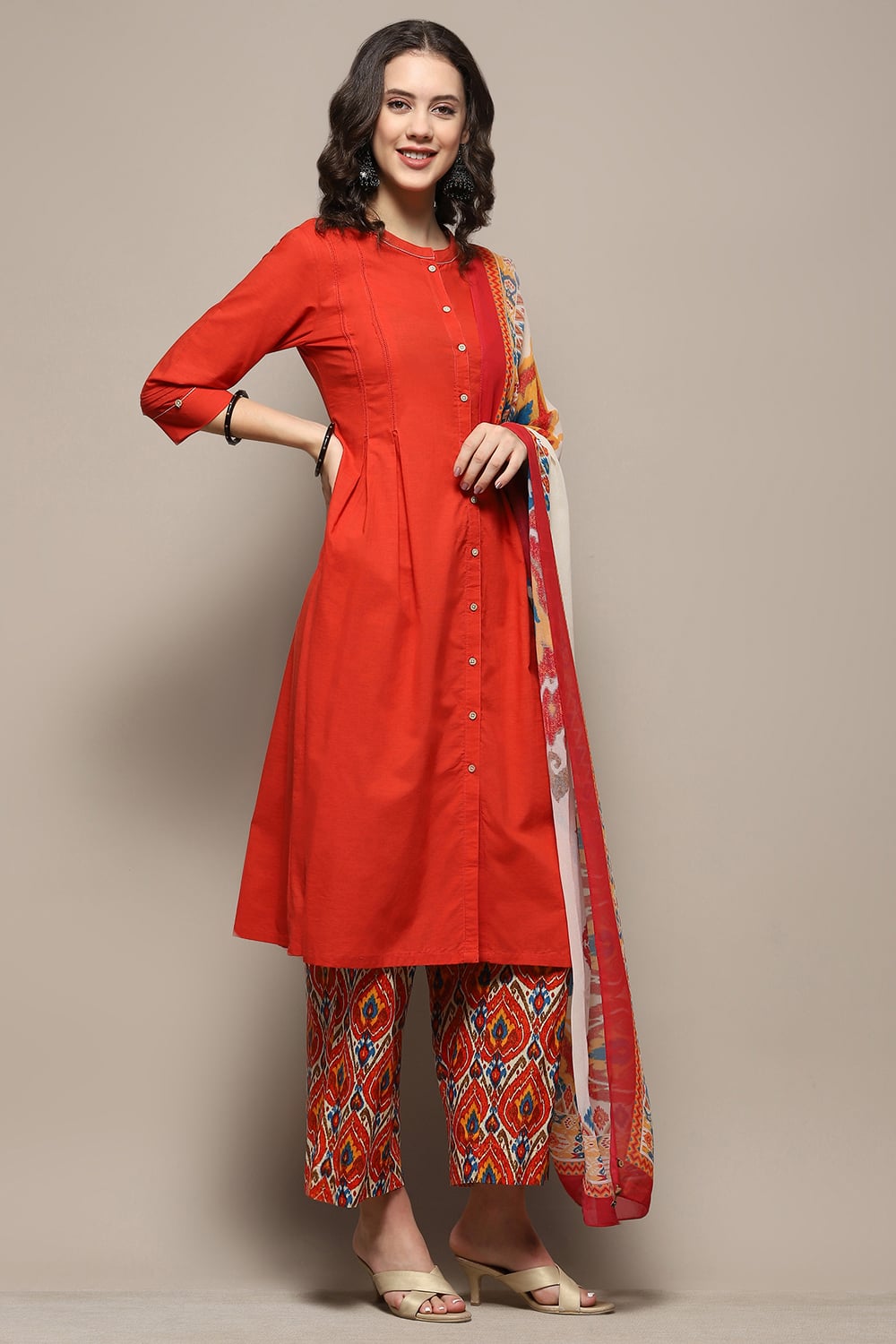 Charcoal Grey Cotton Pleated Kalidar Suit Set image number 7