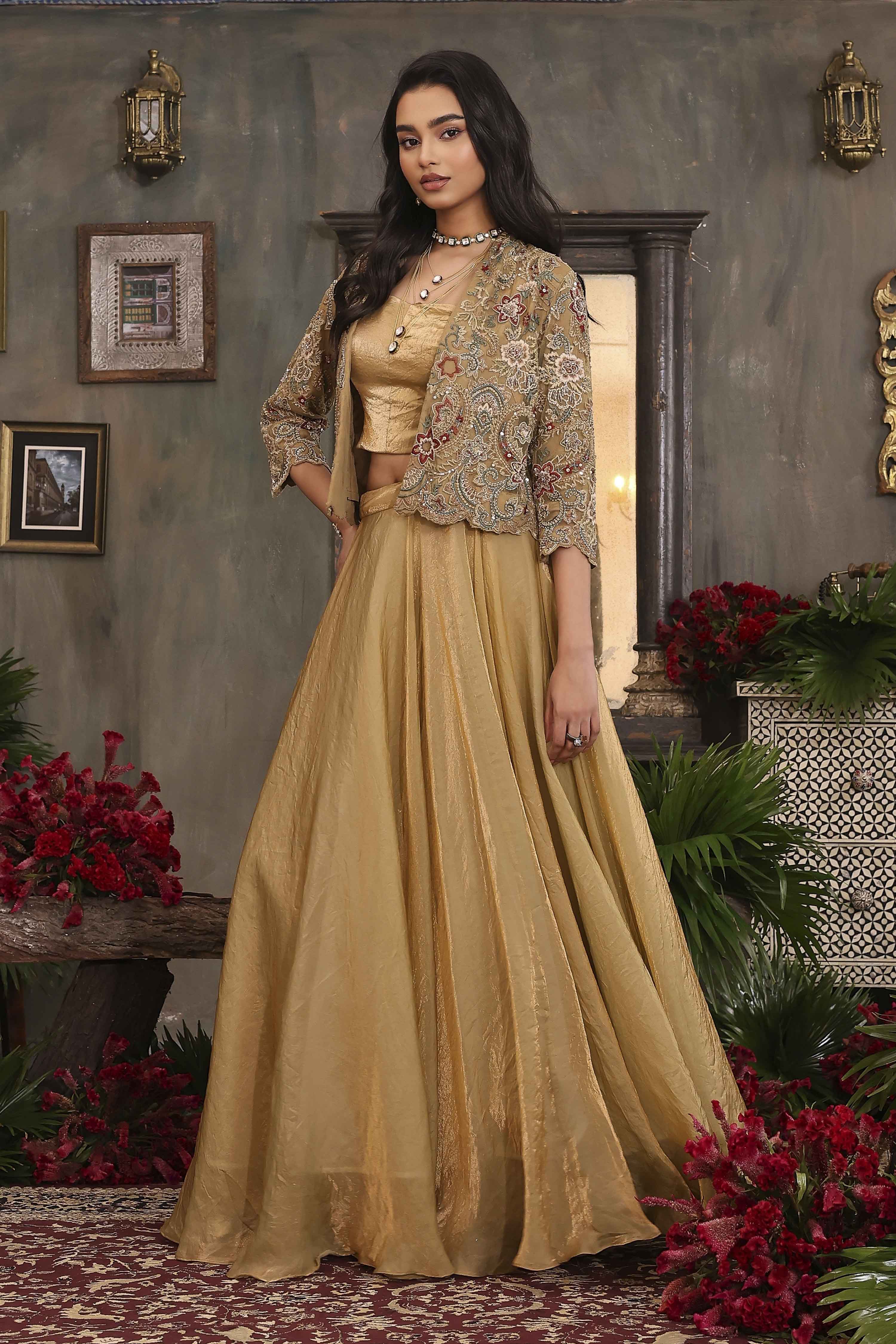 Gold Art Silk Regular Lehenga Set image number 3