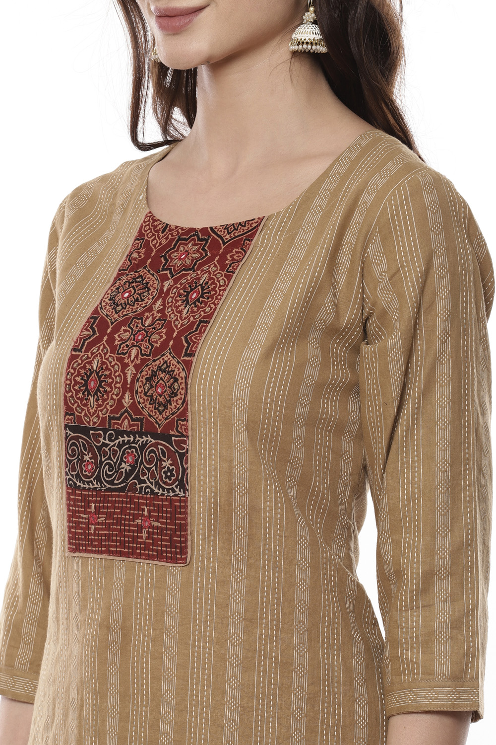 Beige Cotton Handloom Unstitched Suit Set image number 1