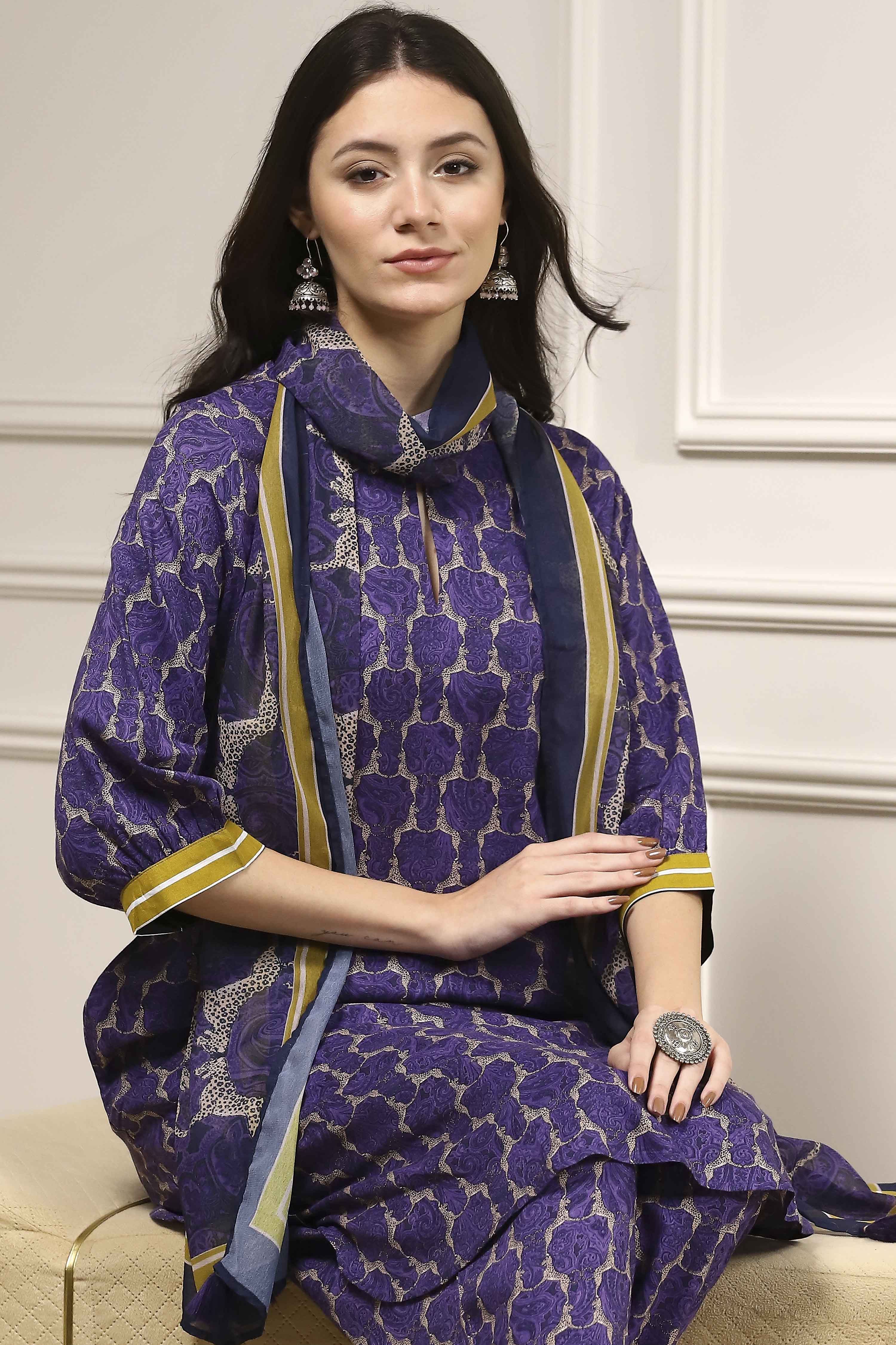 Indigo Blue Printed Straight Suit Set image number 0