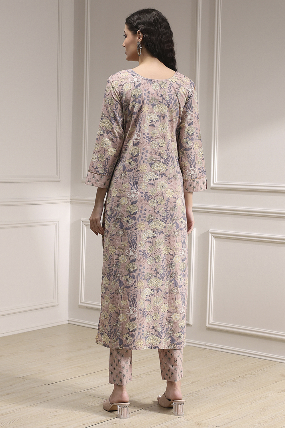 Purple Cotton Printed Embroidered Unstitched Suit Set image number 6