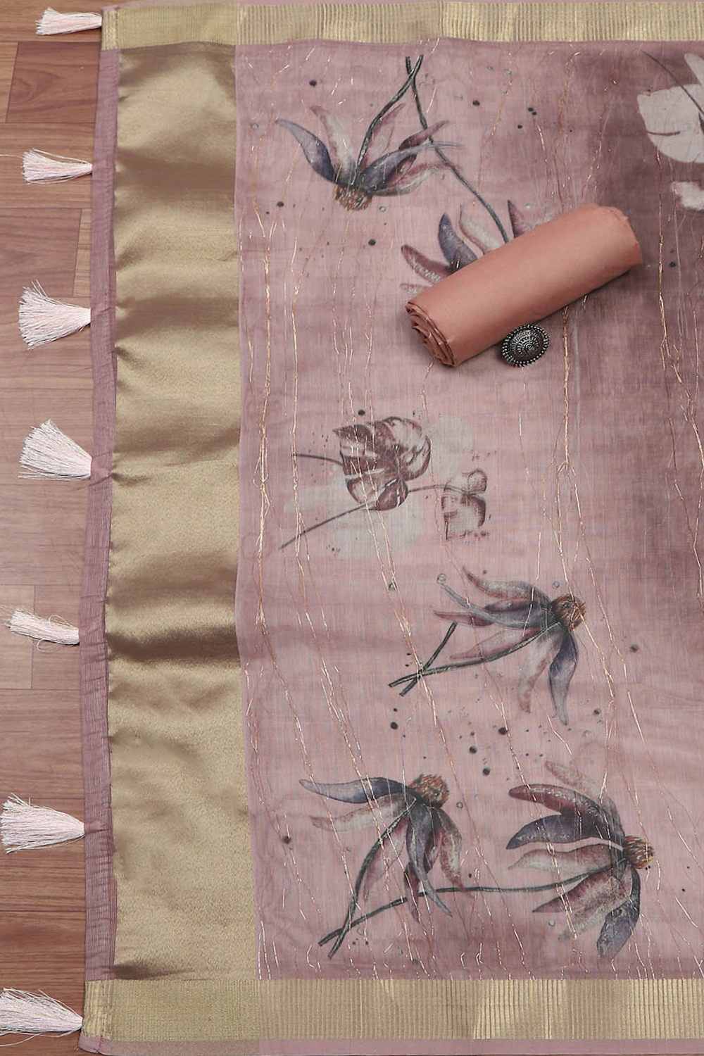 Mint Green Chanderi Double Dupatta Unstitched Suit Set image number 3