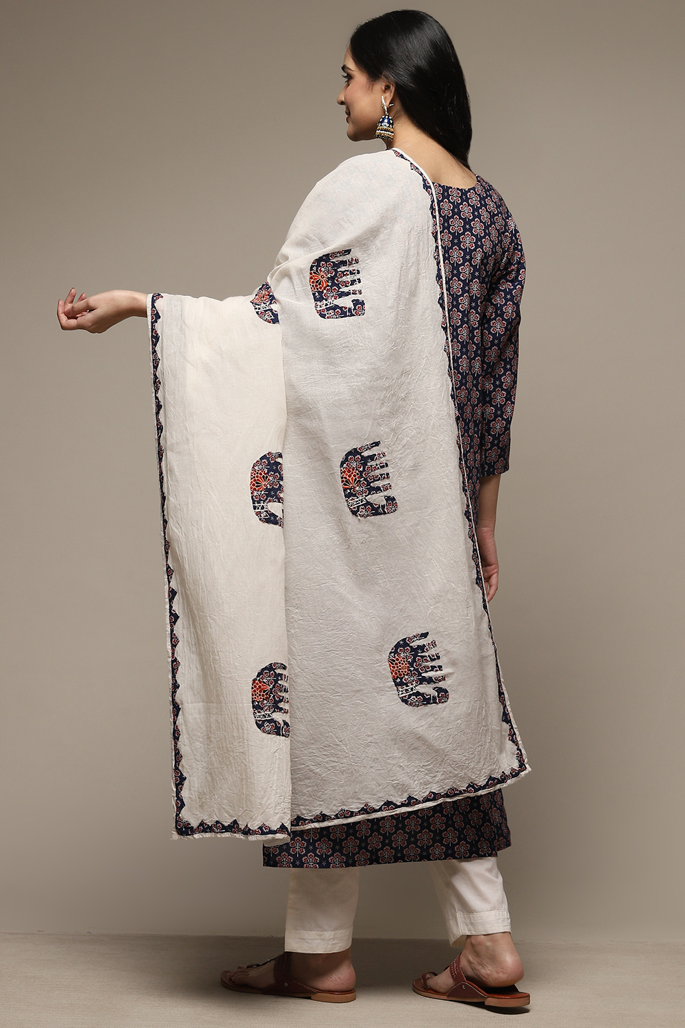 Blue Cotton Hand Block Print Unstitched Suit Set image number 5