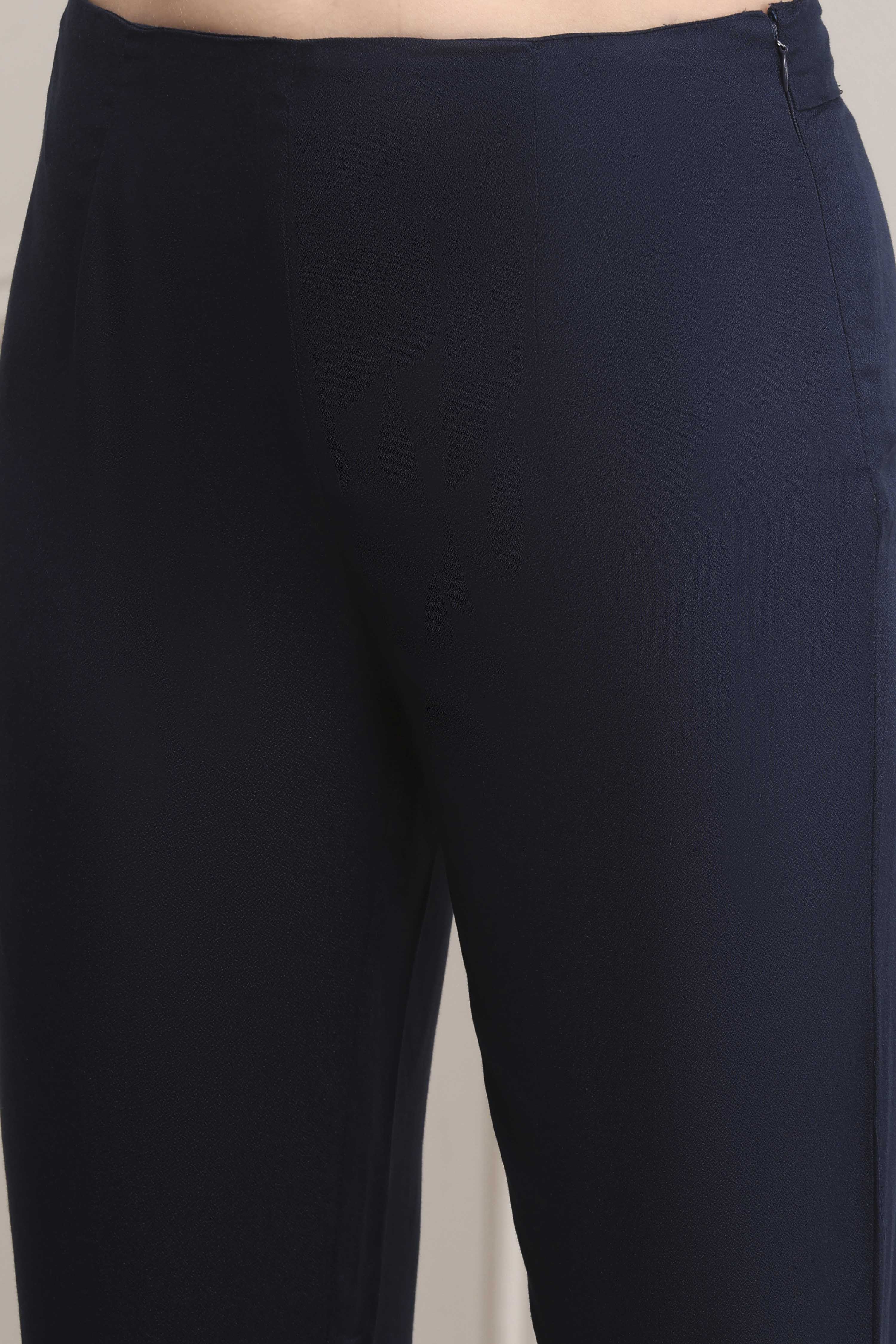 Navy Polyester Straight Kurta Pants Set image number 2