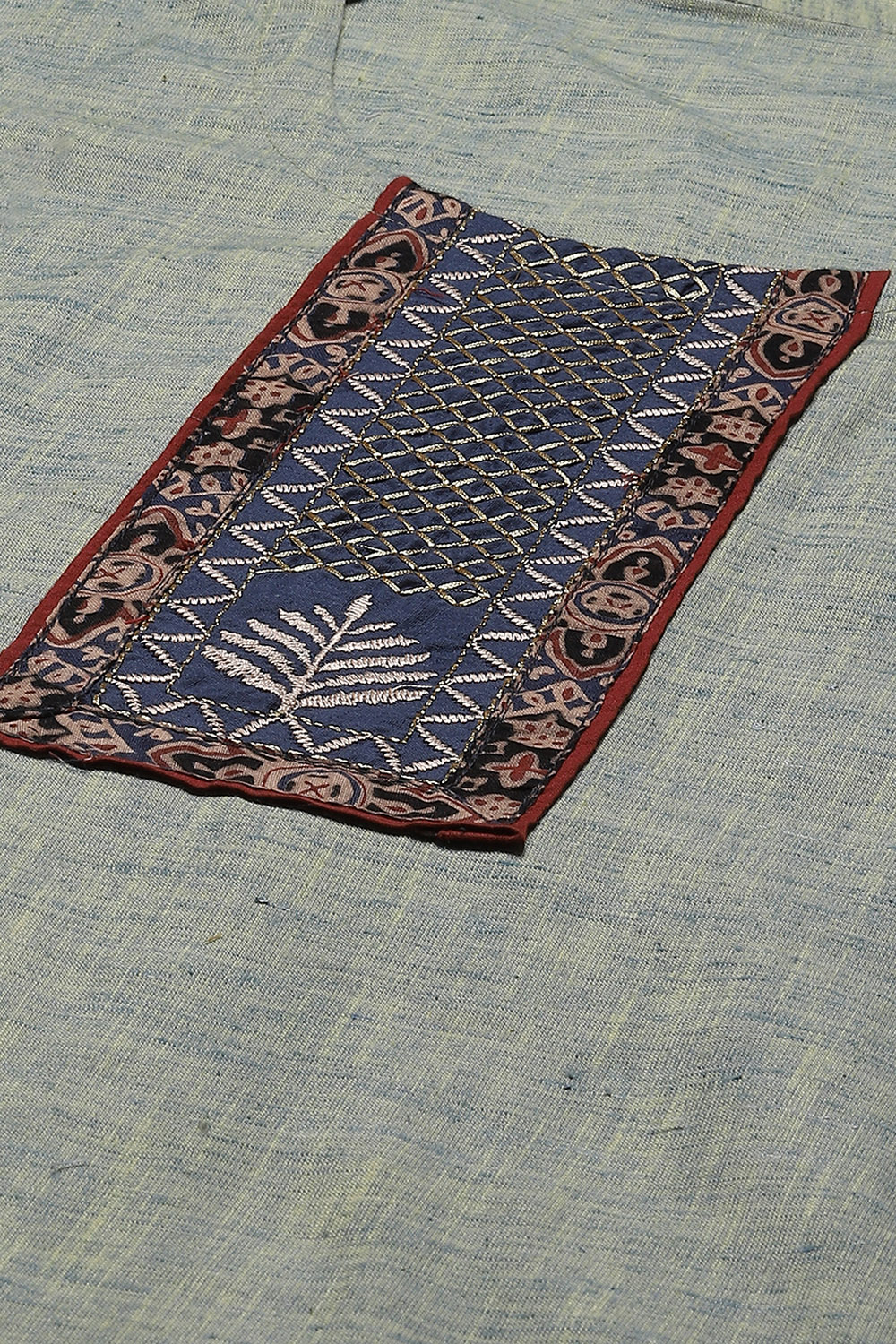 Green Cotton Hand Block Print Unstitched Suit Set image number 5