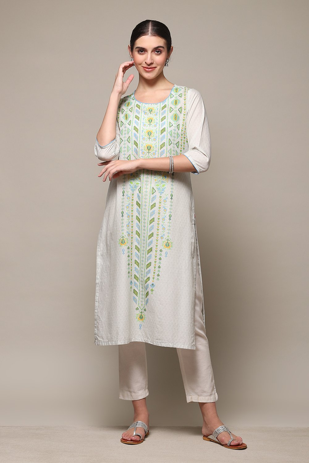 Blue Cotton Straight Printed Kurta image number 0