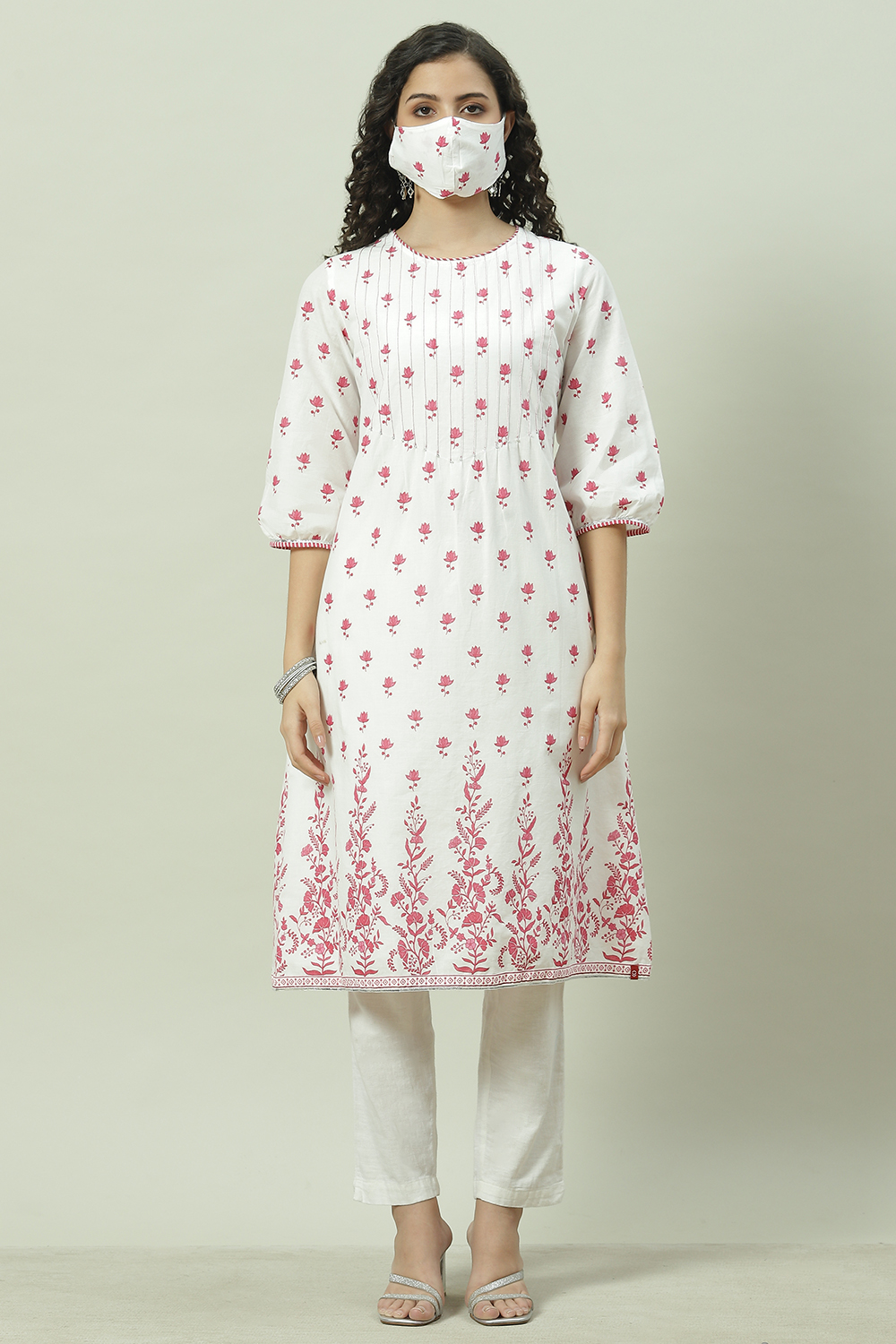 Sky Blue Cotton Straight Kurta image number 3