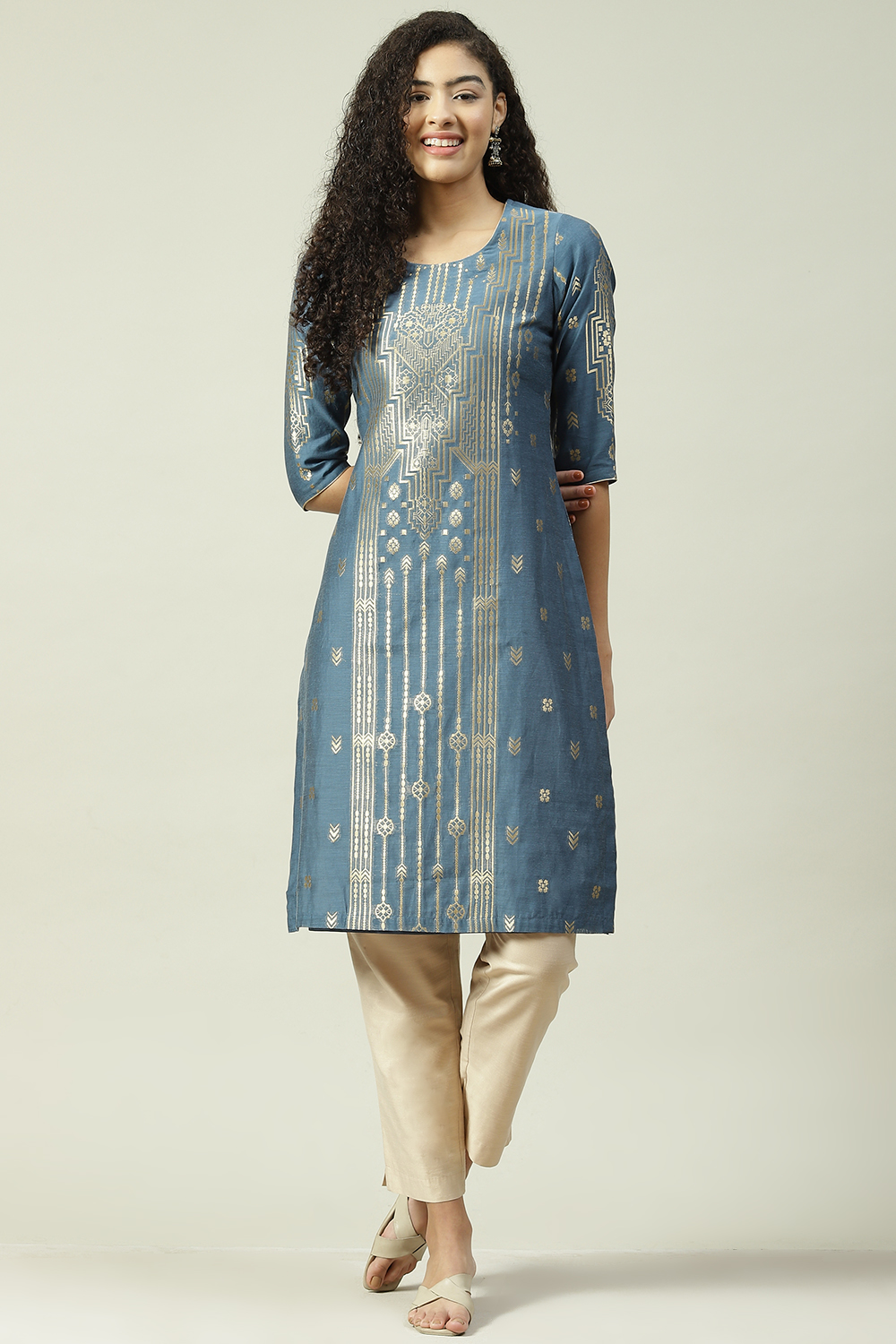 Pink Poly Cotton Straight Yarndyed Kurta image number 5