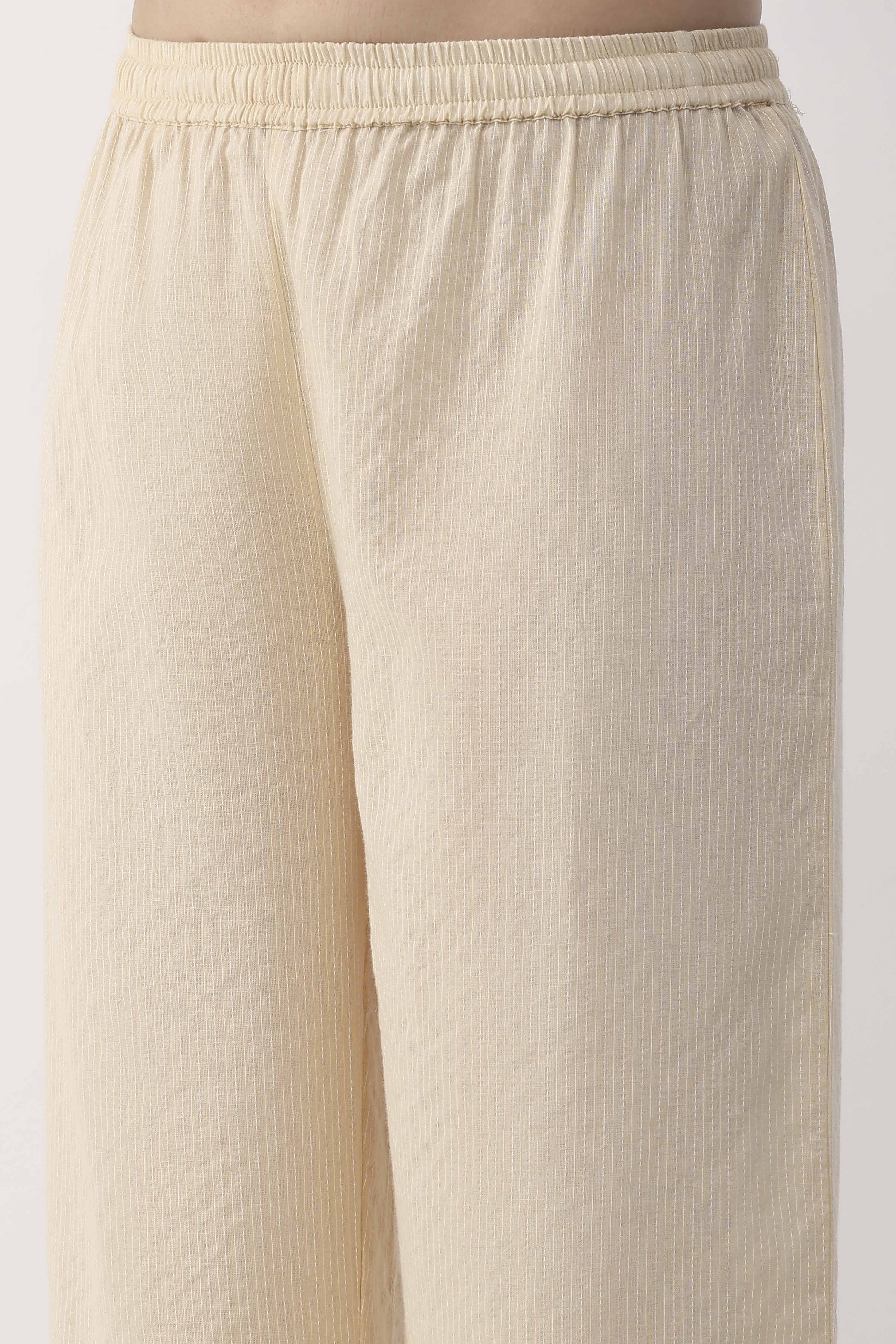 Beige Cotton Straight Palazzos image number 1