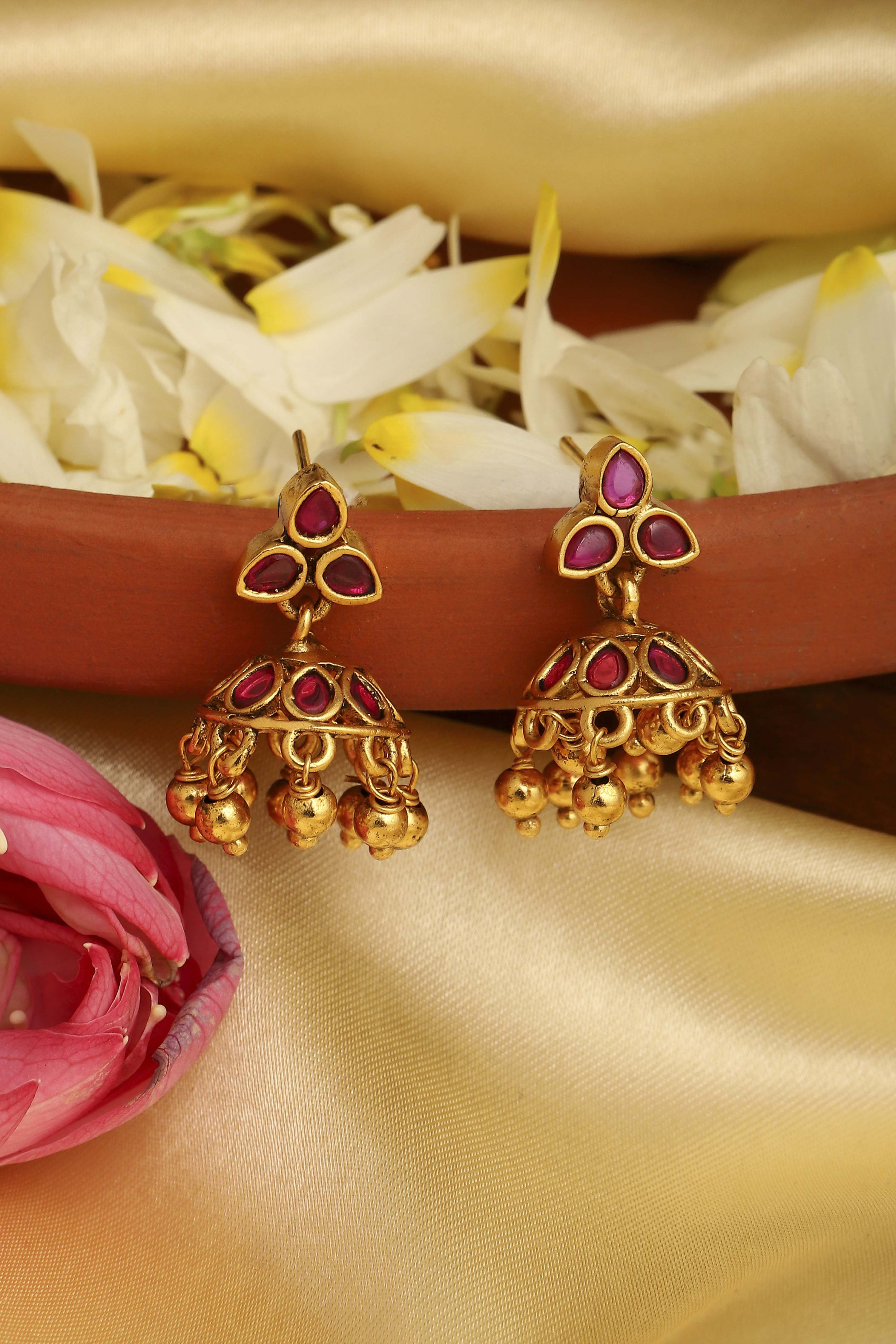 Dark Pink Brass Jhumka image number 0