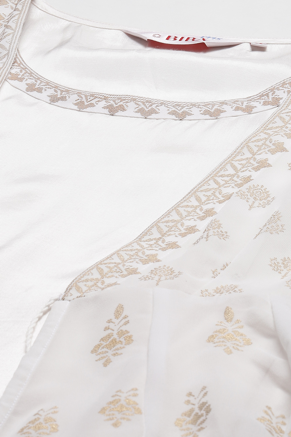 White Cotton Blend Straight Printed Dress image number 1