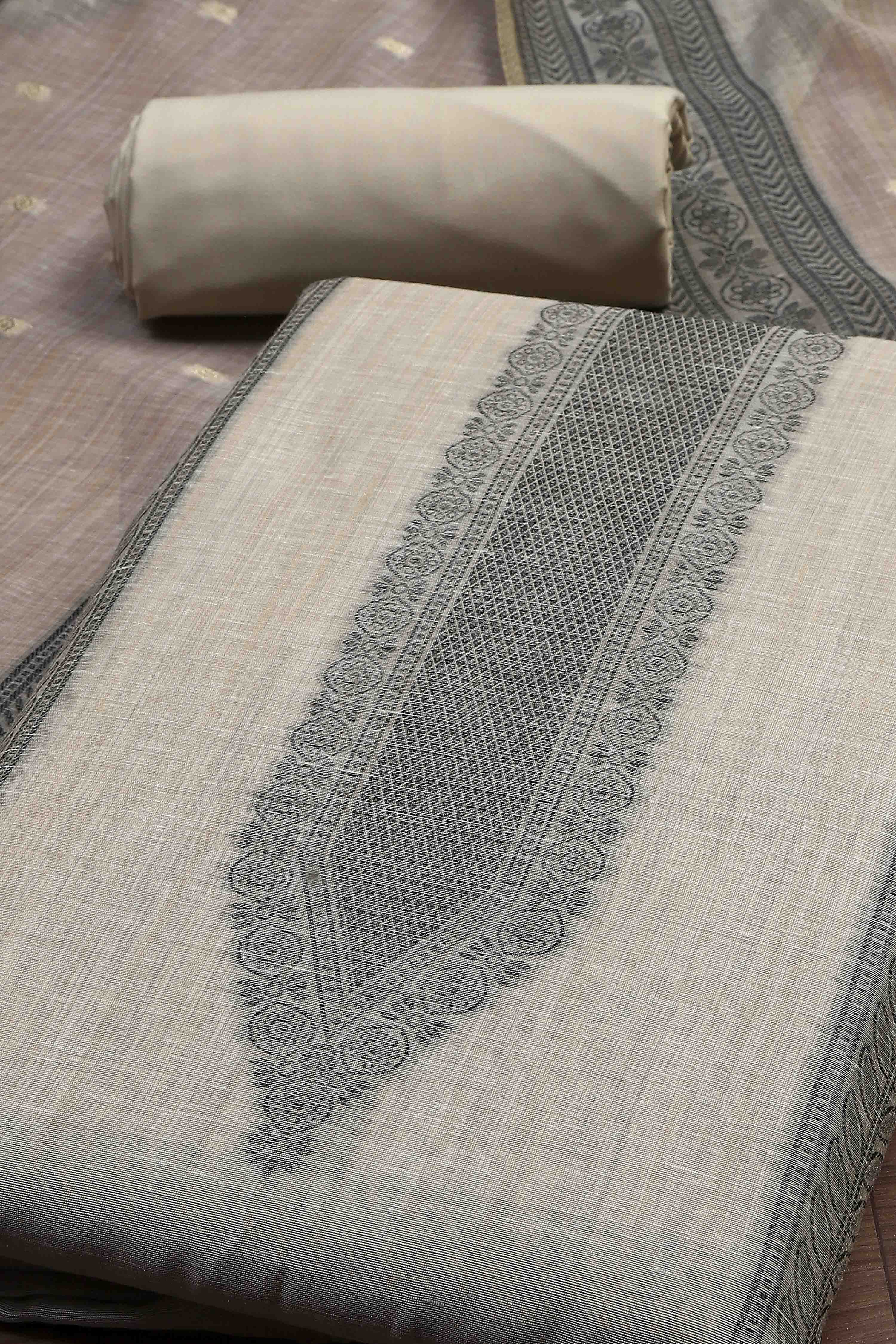 Blue Cotton Royal-Mughal Booti Print Unstitched Suit Set image number 1