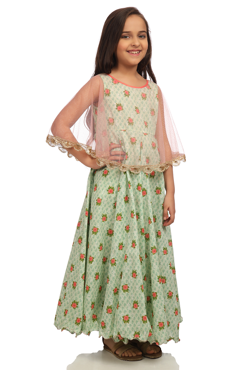 Green Anarkali Cotton Gown image number 3