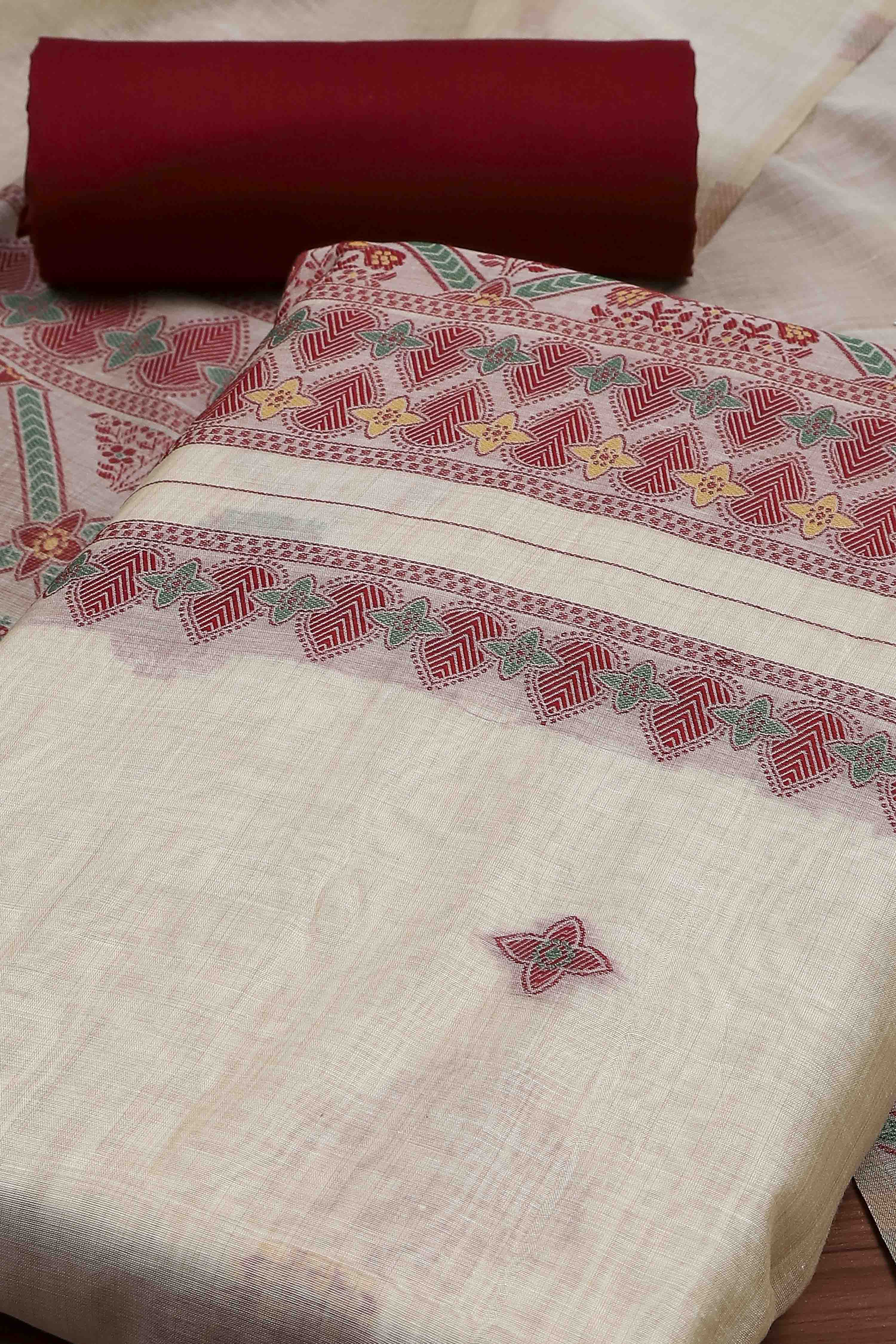Rani Cotton Jamdani Unstitched Suit Set image number 1