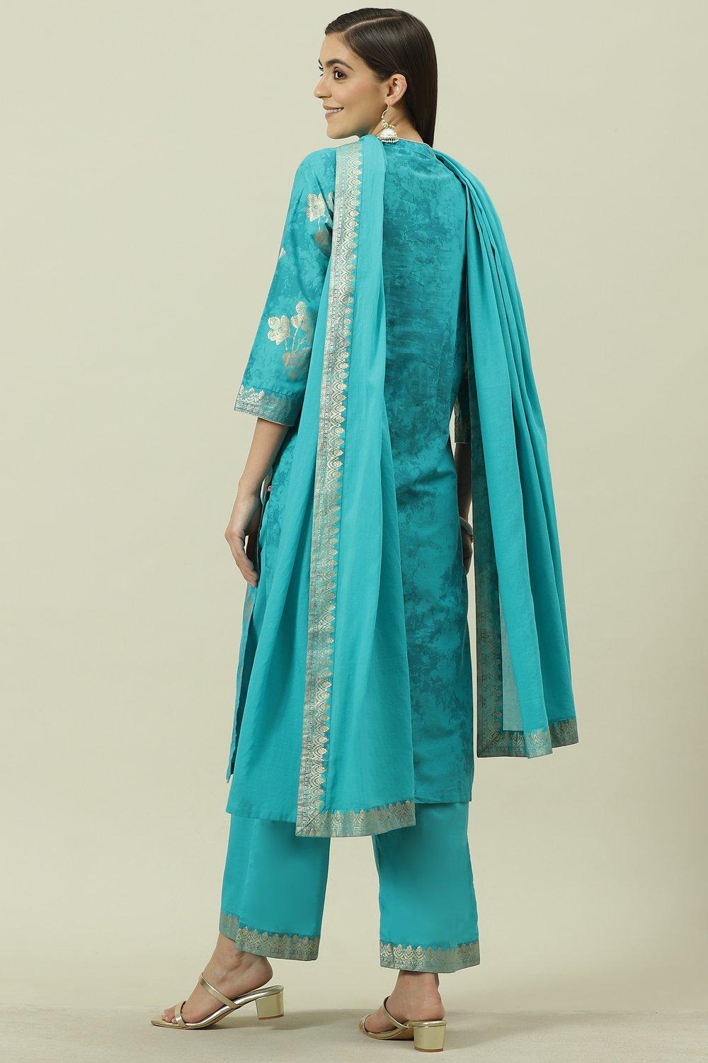Mehndi Cotton Straight Kurta Palazzo Suit Set image number 5