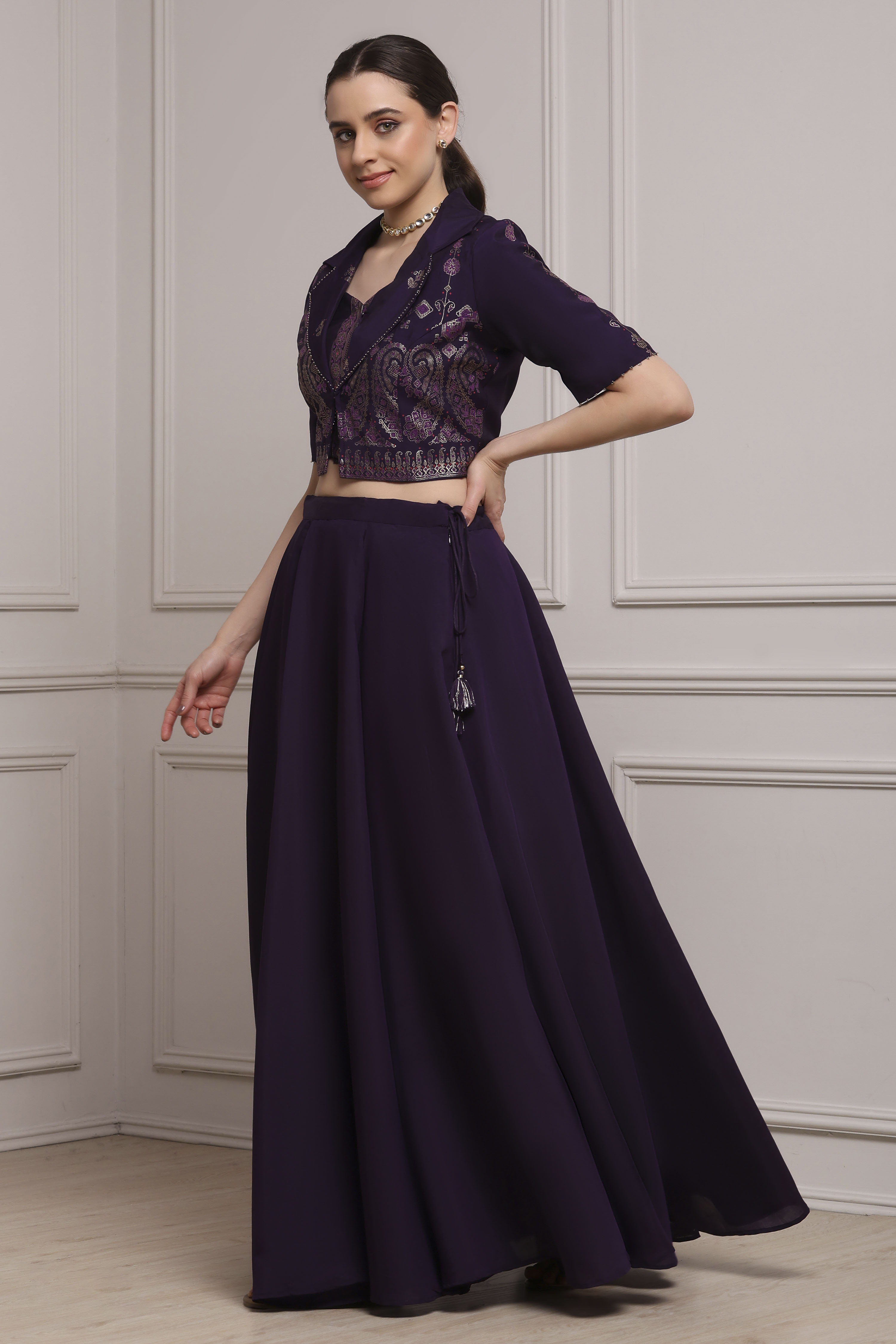 Black Viscose Rayon Regular Lehenga Set image number 3