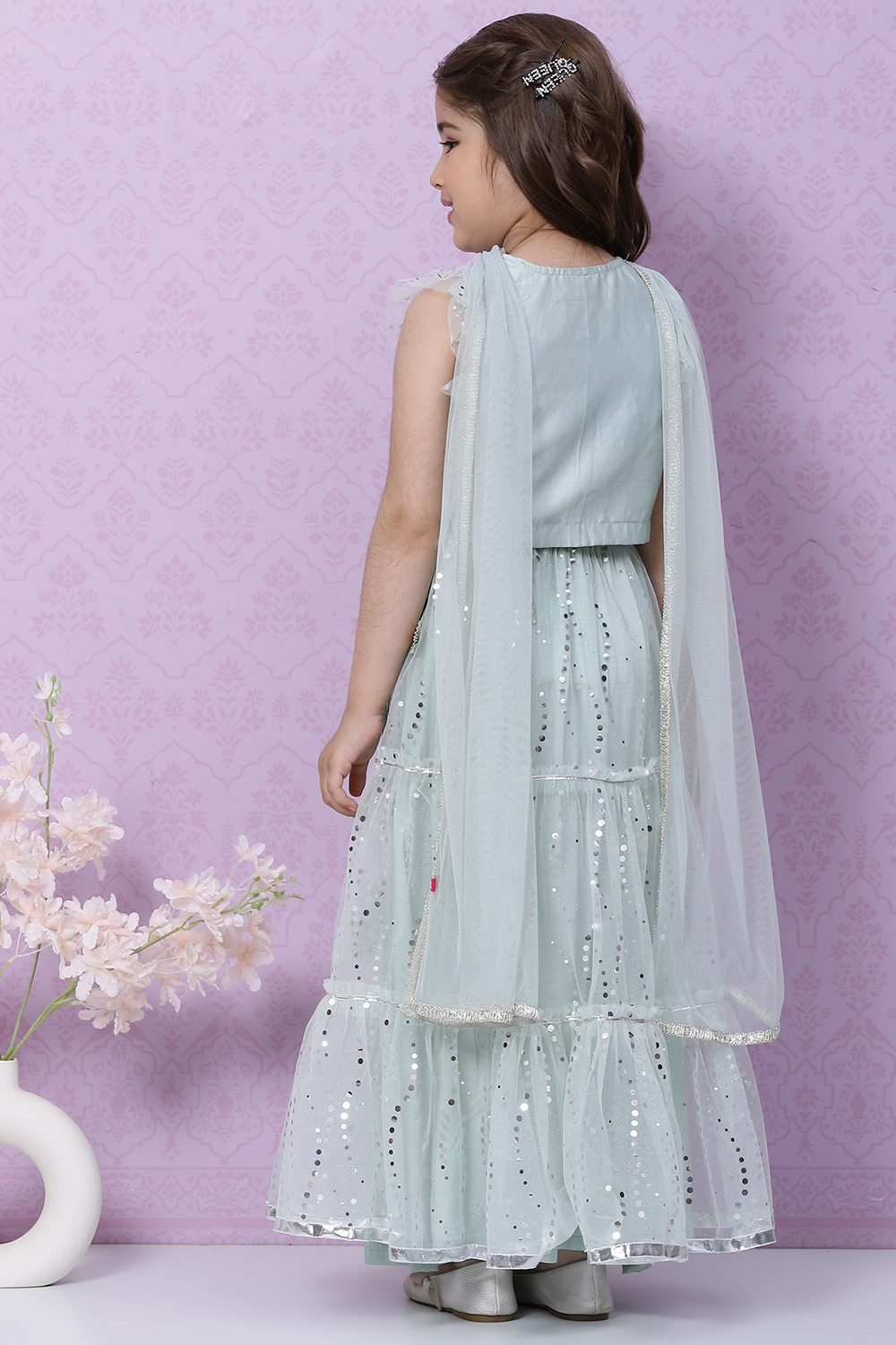 Powder Blue Art Silk Flared Lehenga Set image number 4