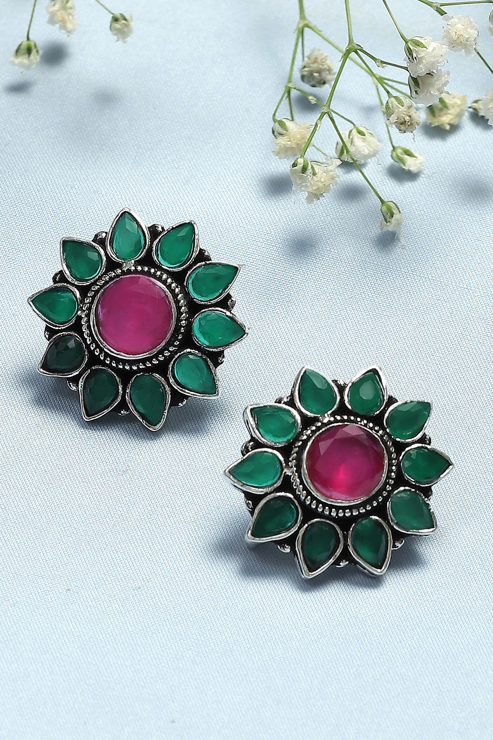Green Pink Brass Earrings image number 0