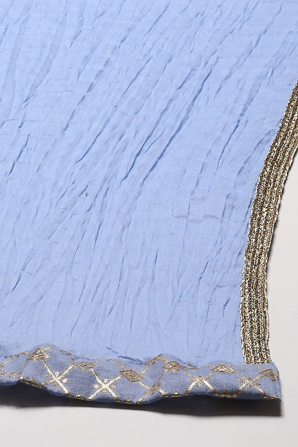 Aqua Blue Cotton Anarkali Kurta Lehenga Set image number 3