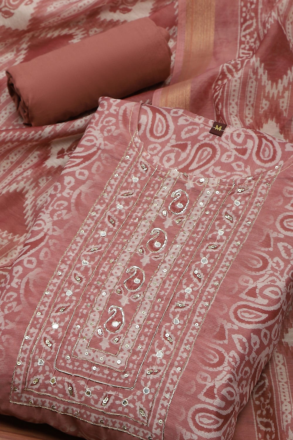 Yellow Chanderi Digital Print Unstitched Suit Set image number 1
