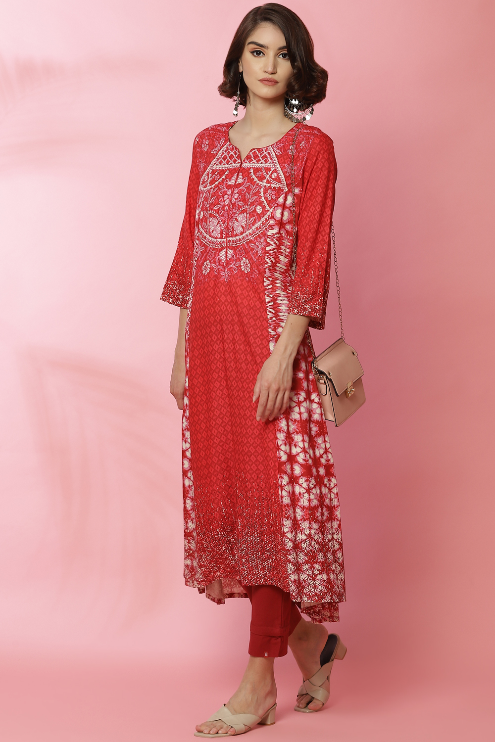 Turquoise Rayon A-Line Printed Dress image number 4