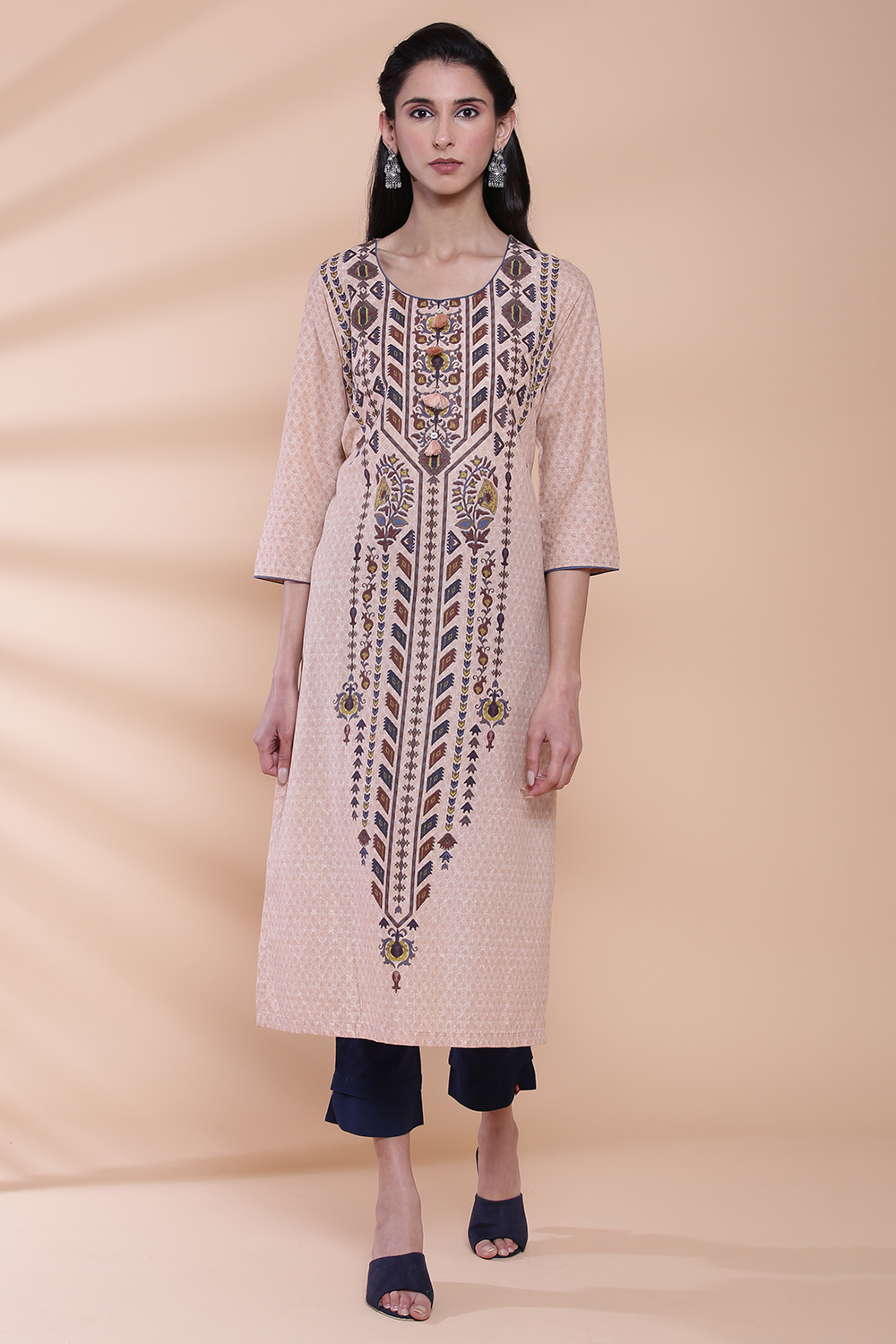 Blue Cotton Straight Printed Kurta image number 0