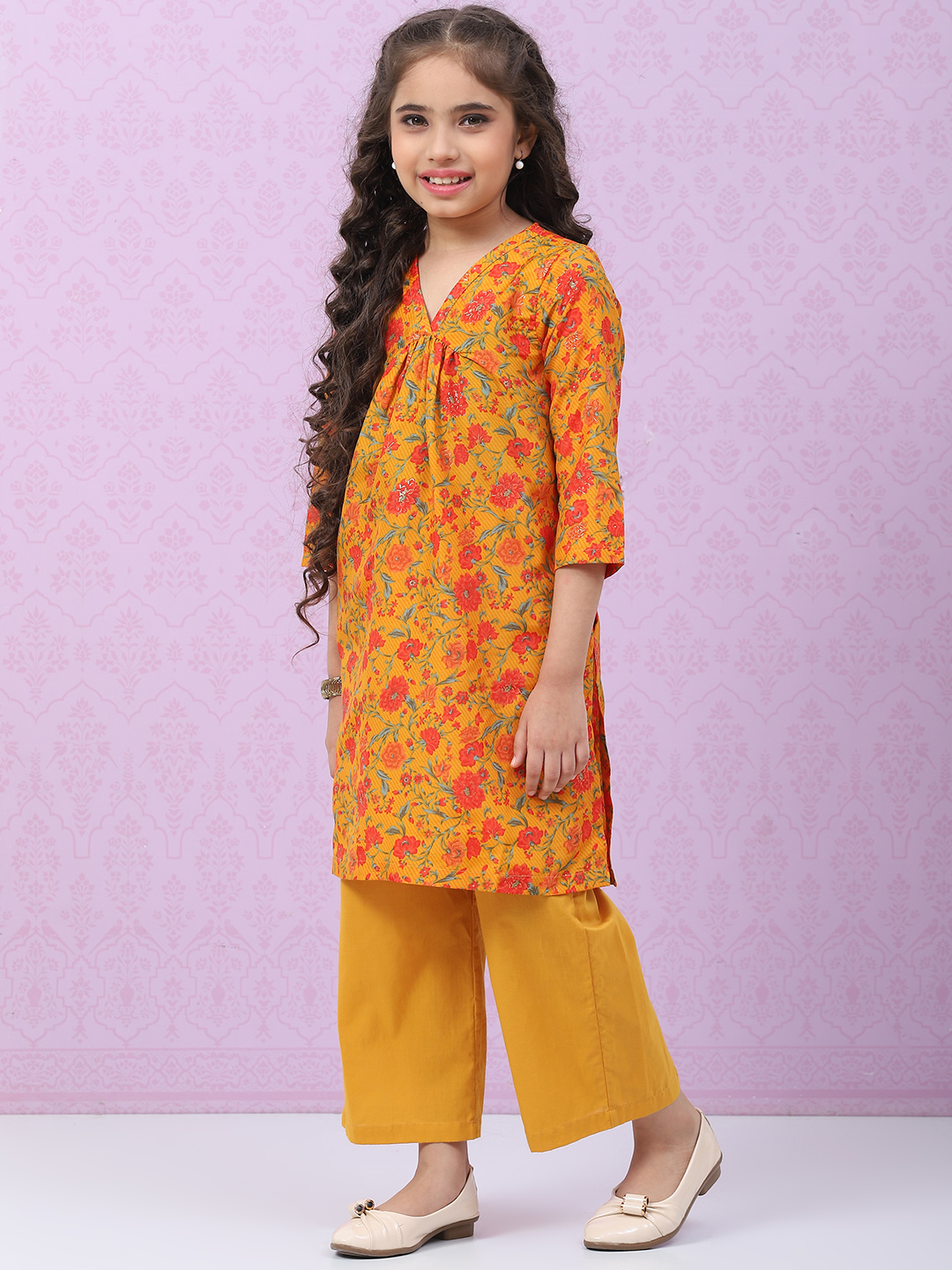 Ochre Art Silk Straight Printed Kurta Set image number 4