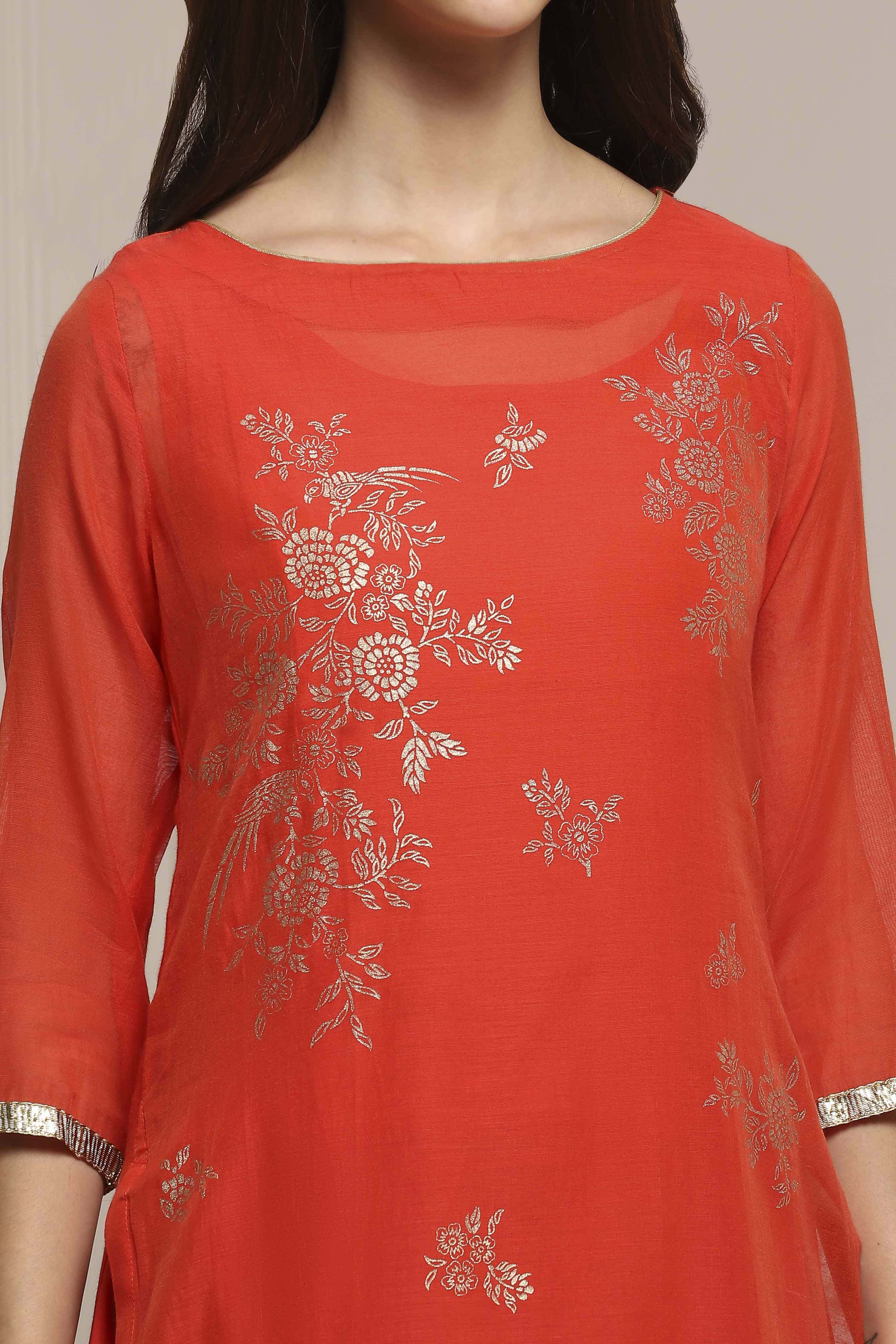 Tomato Red Poly Cotton Printed Kurta Dress image number 1