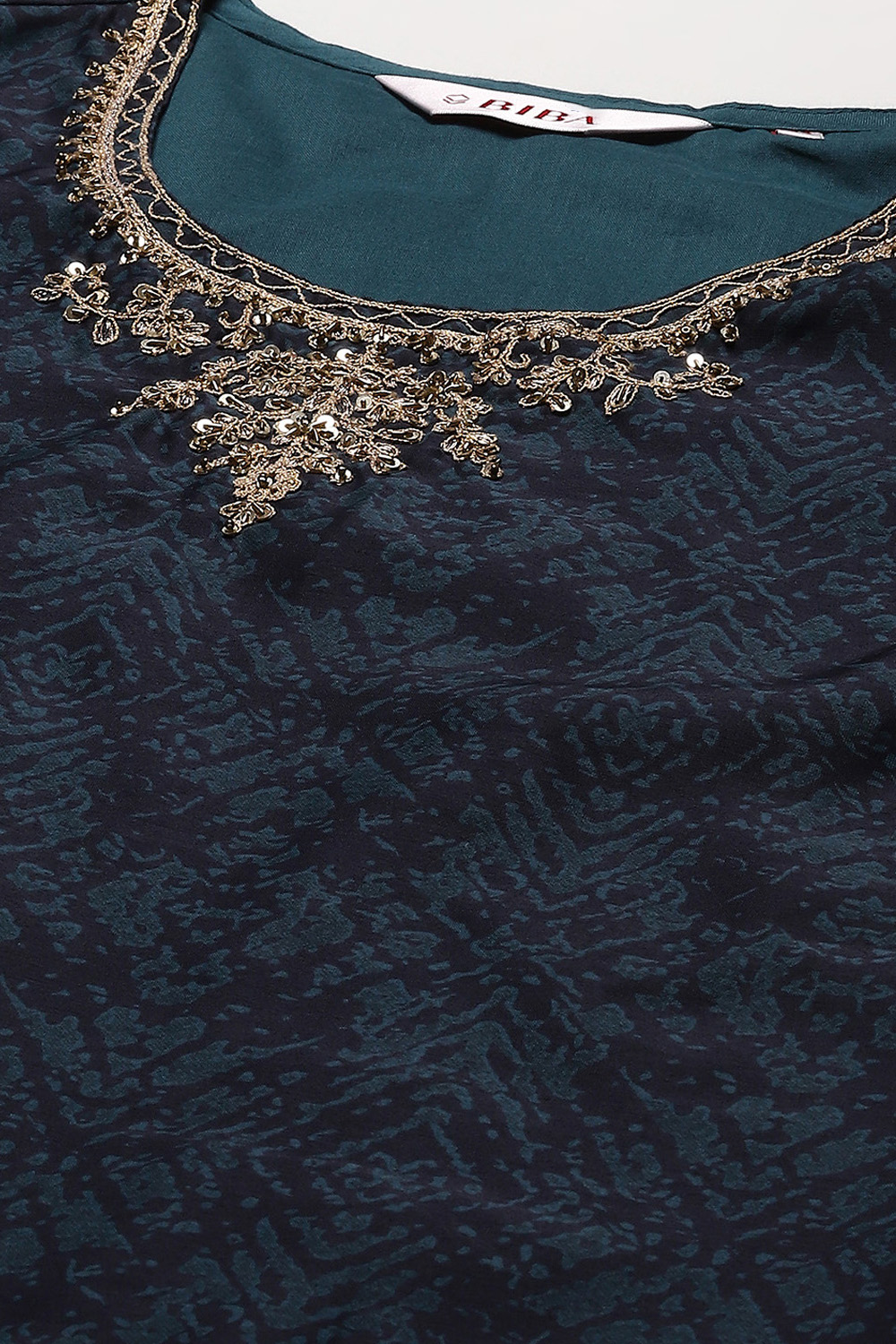 Teal Cotton Satin Narrow Kurta Pant Suit Set image number 1