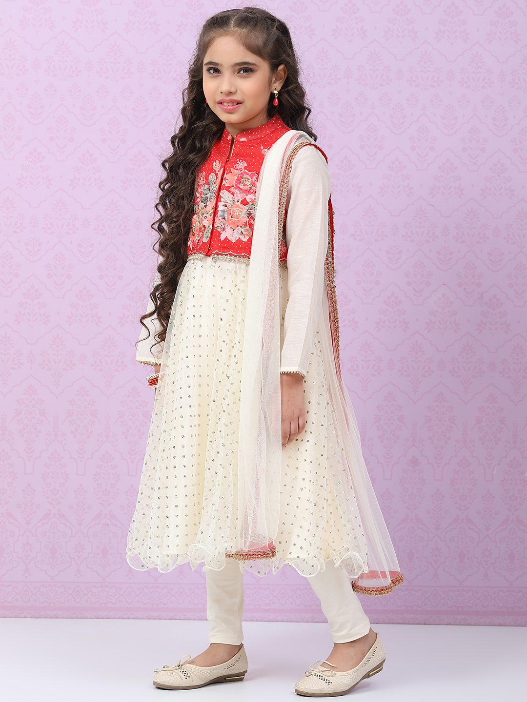 Red & White Art Silk Straight Kurta Churidar Suit Set image number 6