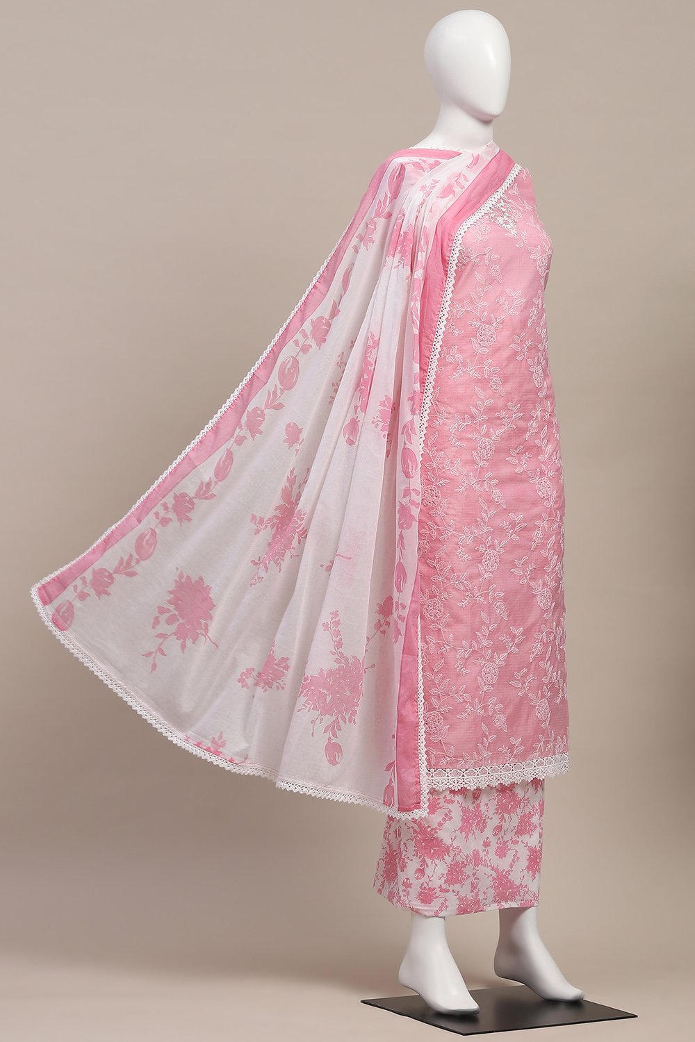 Peach Cotton Hand Embroidered Unstitched Suit Set image number 4