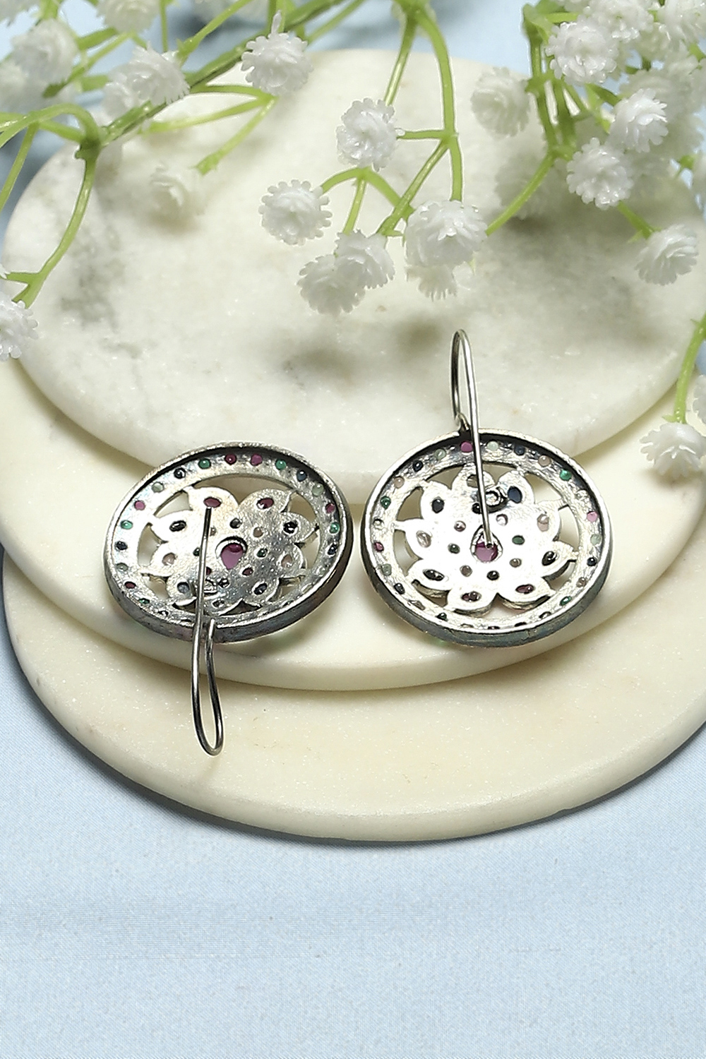 Multi-coloured Oxidised Navratan Circular Danglers image number 2