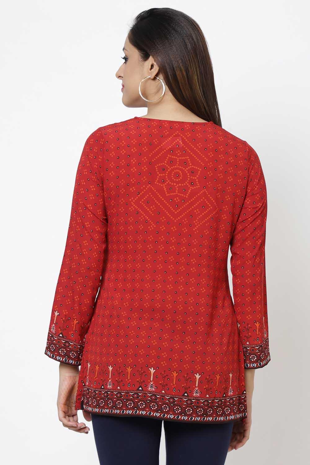 Red Straight Printed Kurti image number 4