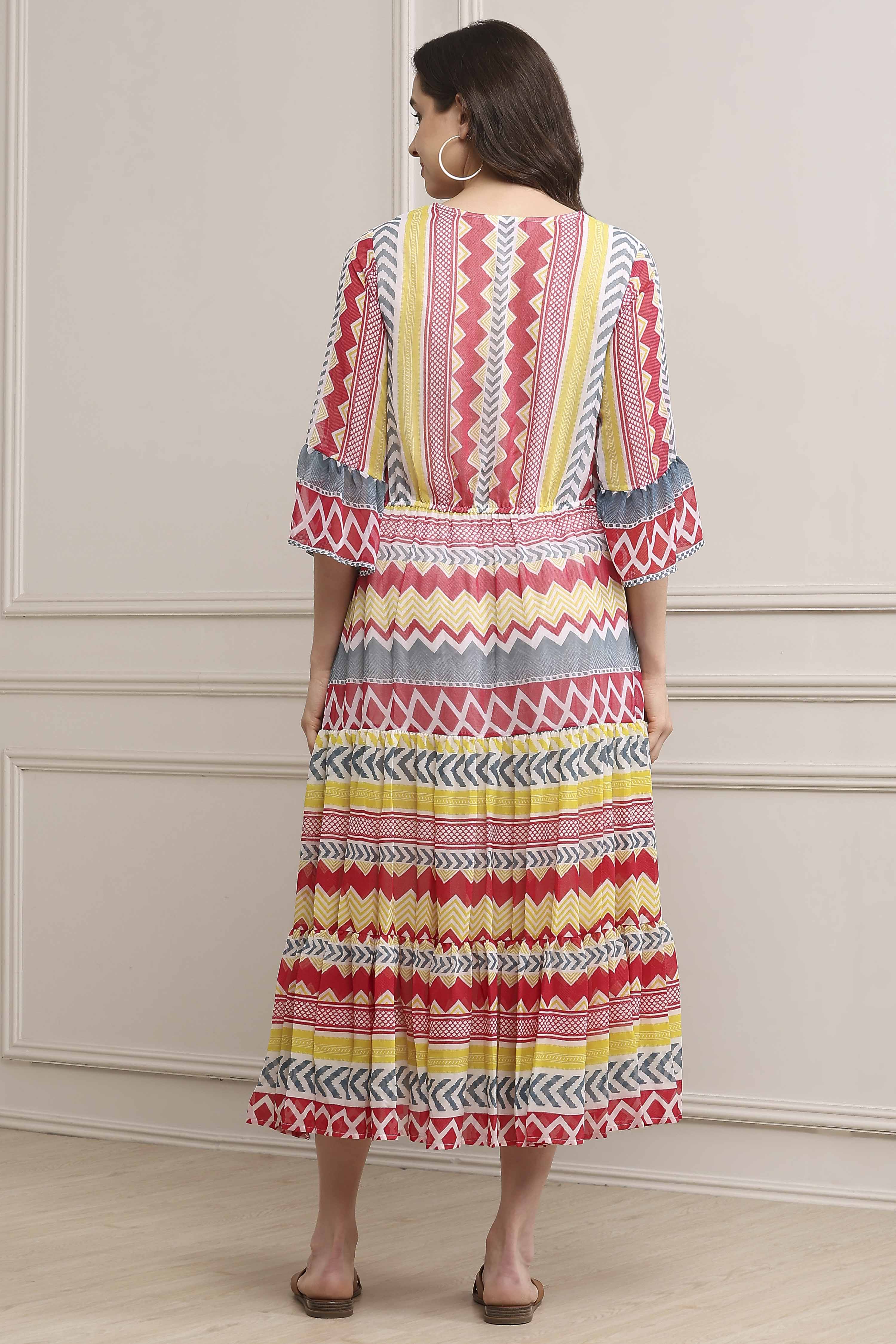 Off White Cotton Blend Tiered Dress image number 3