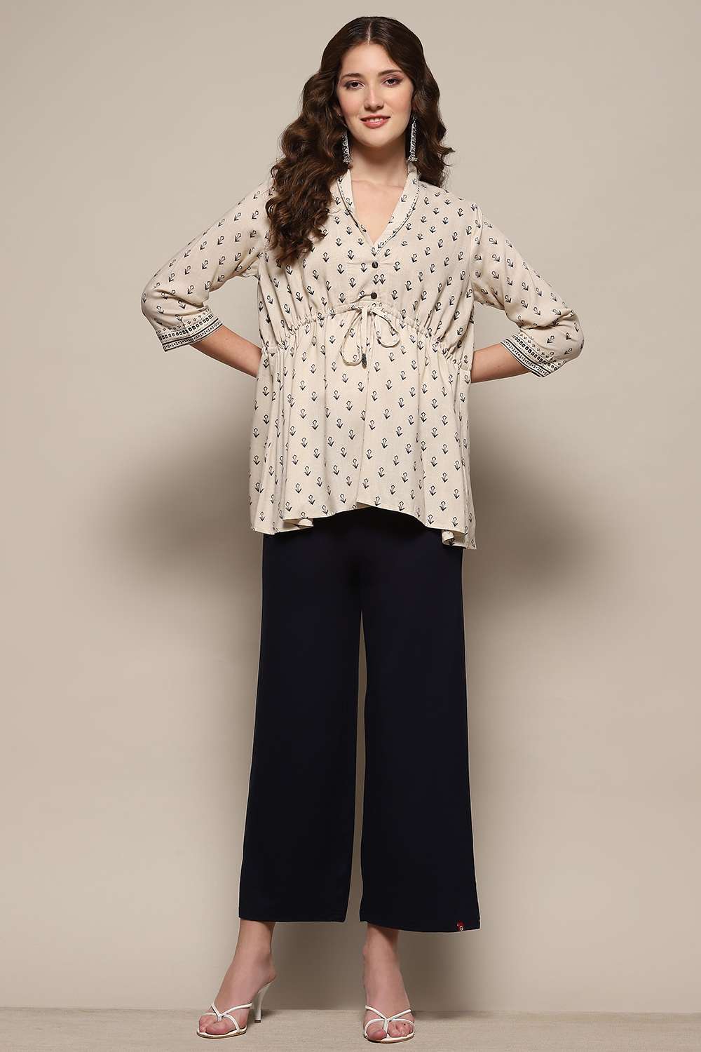 Beige Viscose Blend Solid Palazzo image number 0