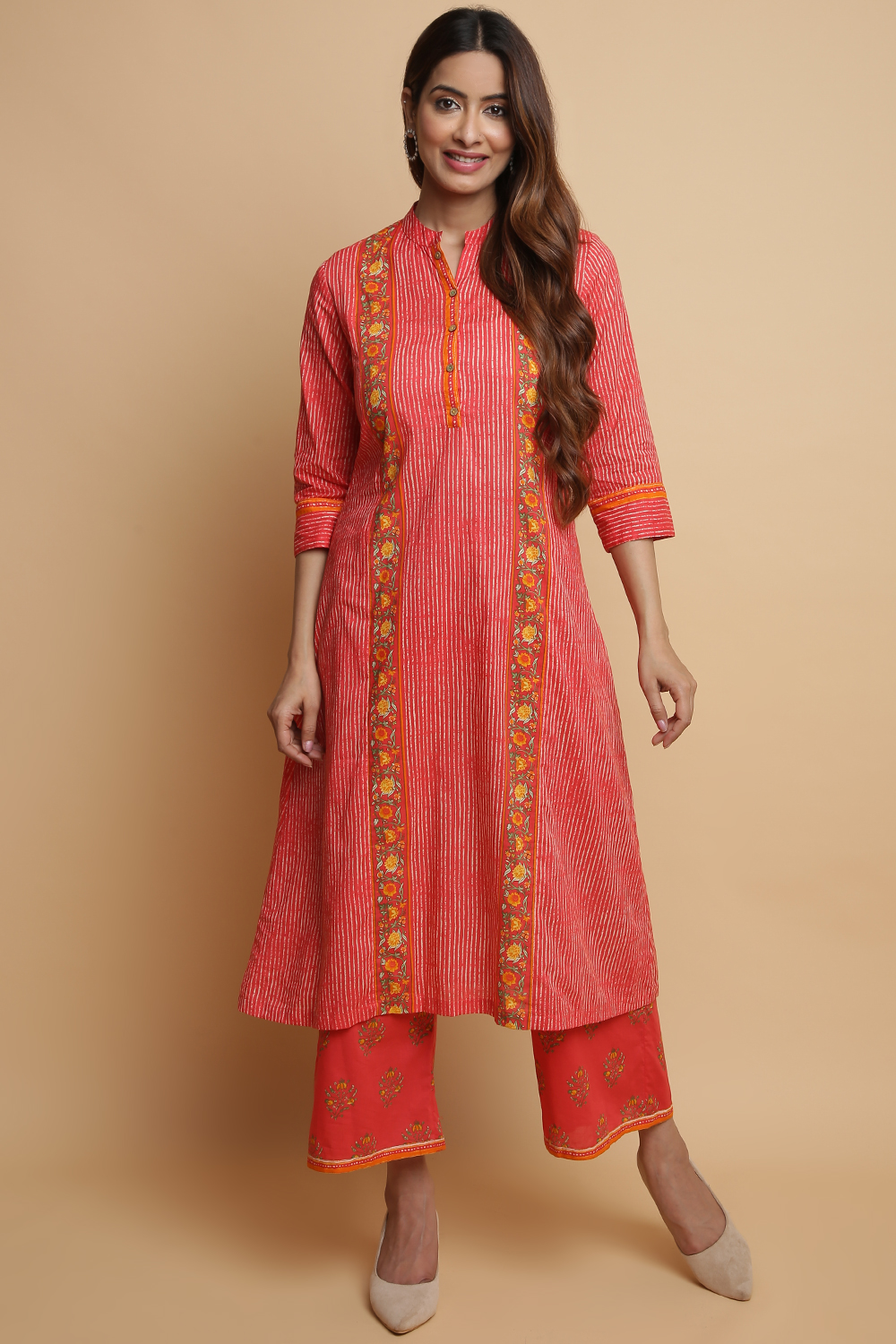 Turquoise Cotton A-Line Kurta Palazzo Suit Set image number 0