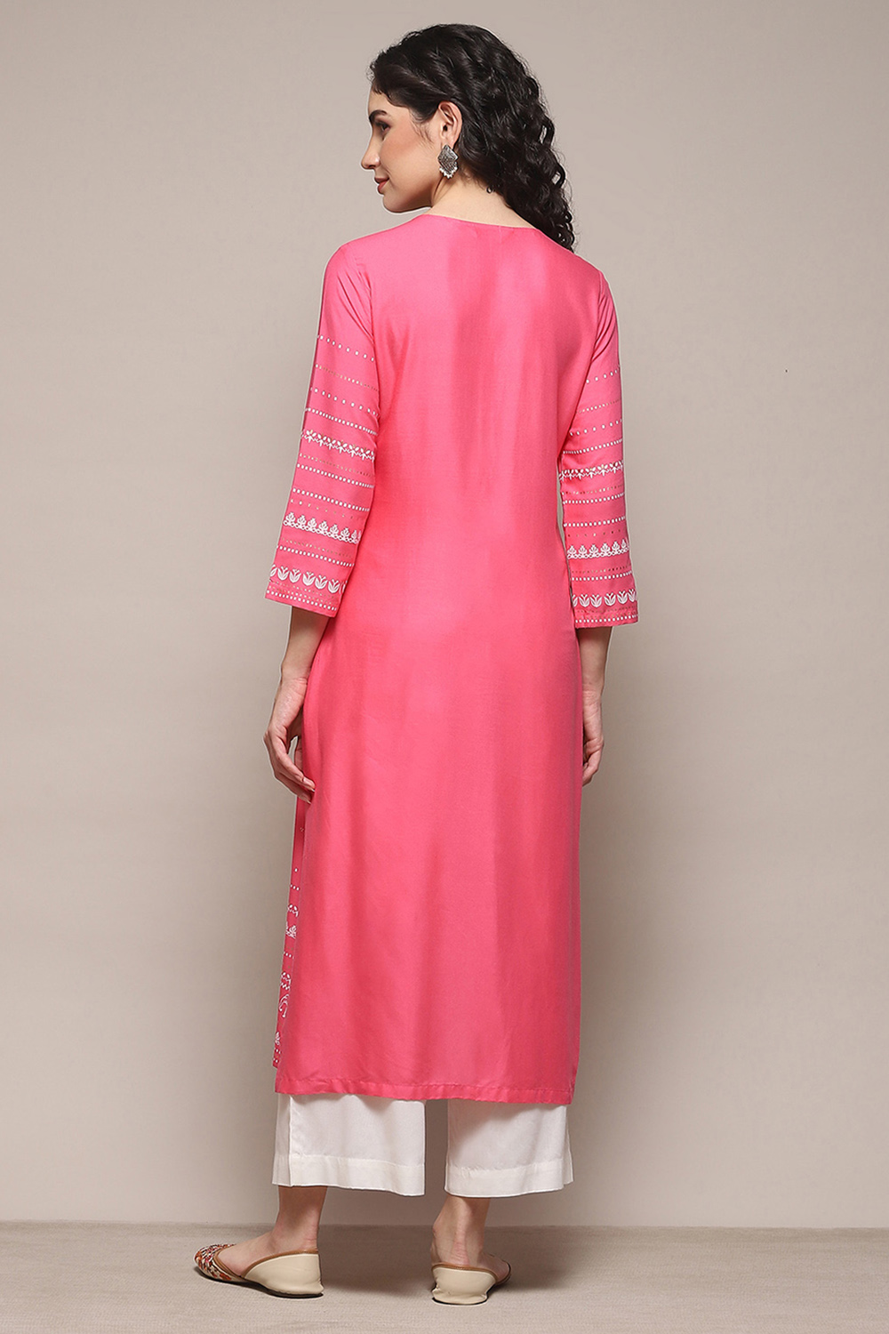 Pink Rayon flax Relaxed Kurta Palazzo Suit Set image number 4