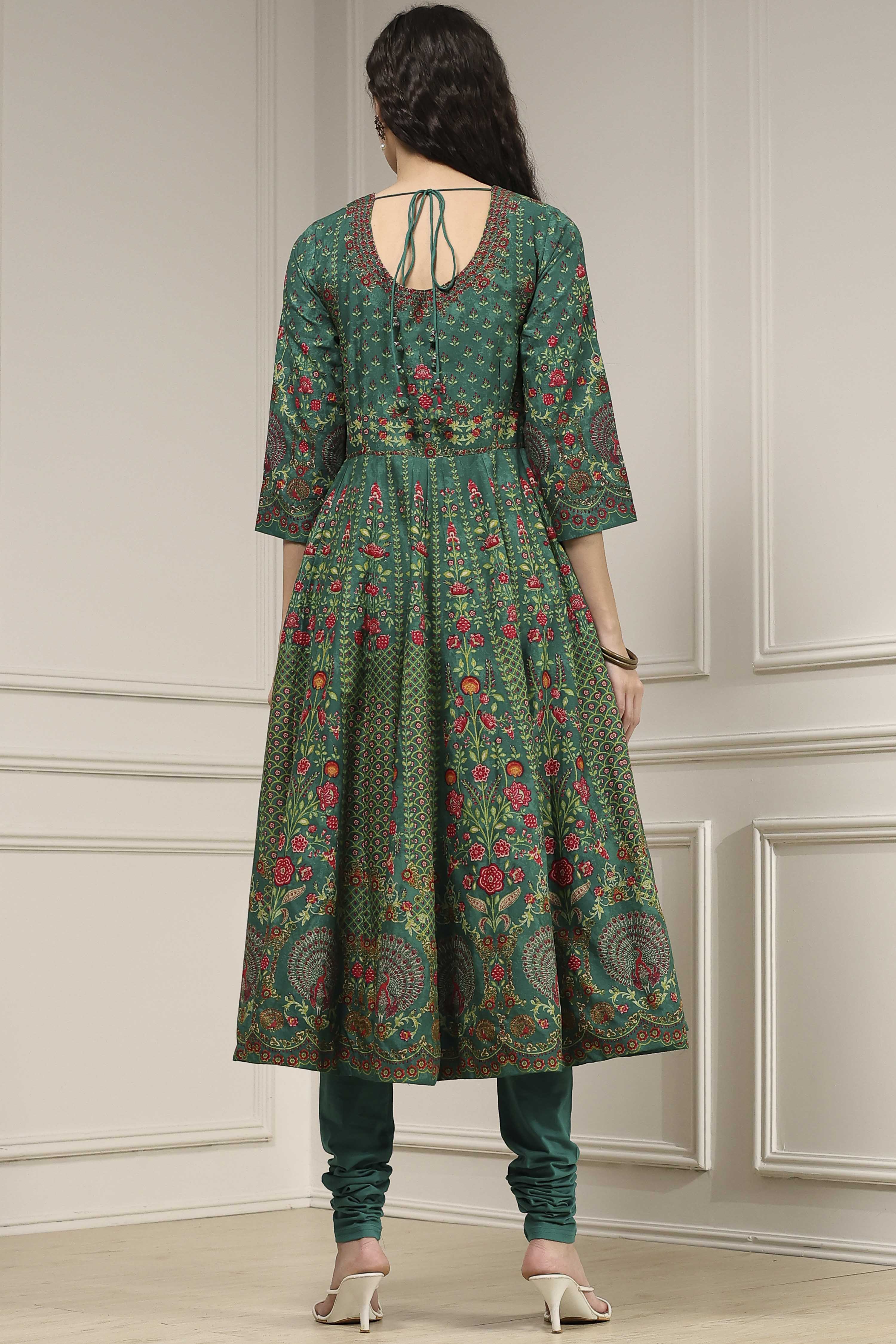 Off-White Cotton Printed Anarkali Suit Set image number 4