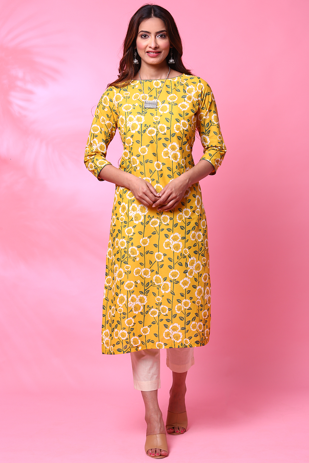 Black Cotton Straight Printed Kurta image number 3