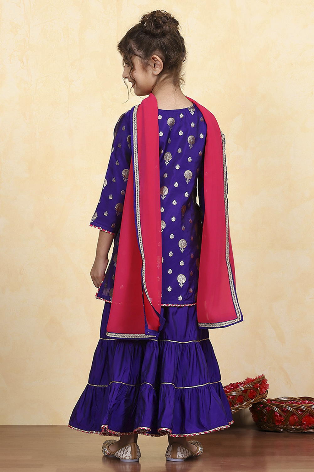 Purple Brocade Yarndyed Straight Sharara Suit Set image number 4