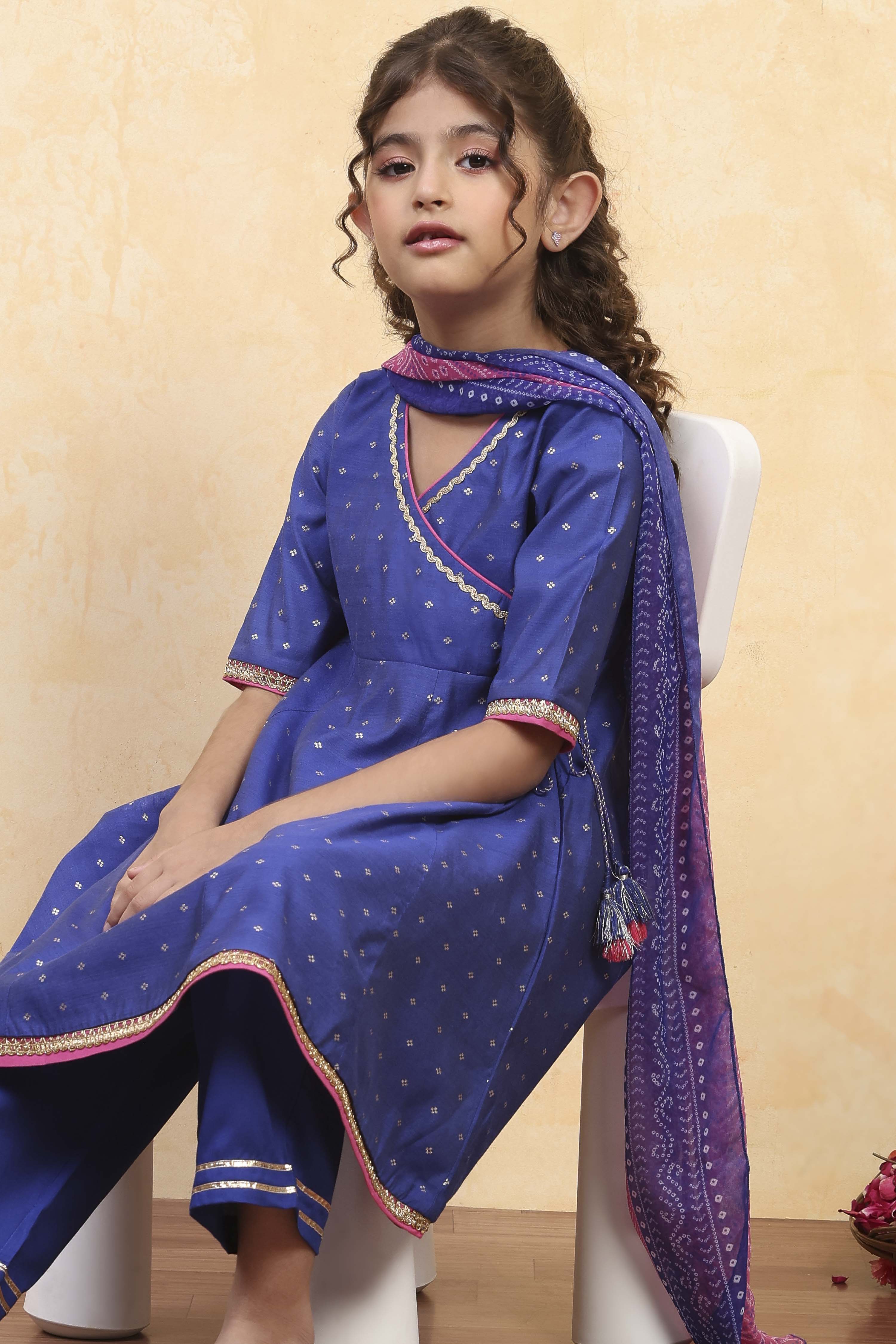 Blue Viscose Blend Solid Kalidar Suit Set image number 7