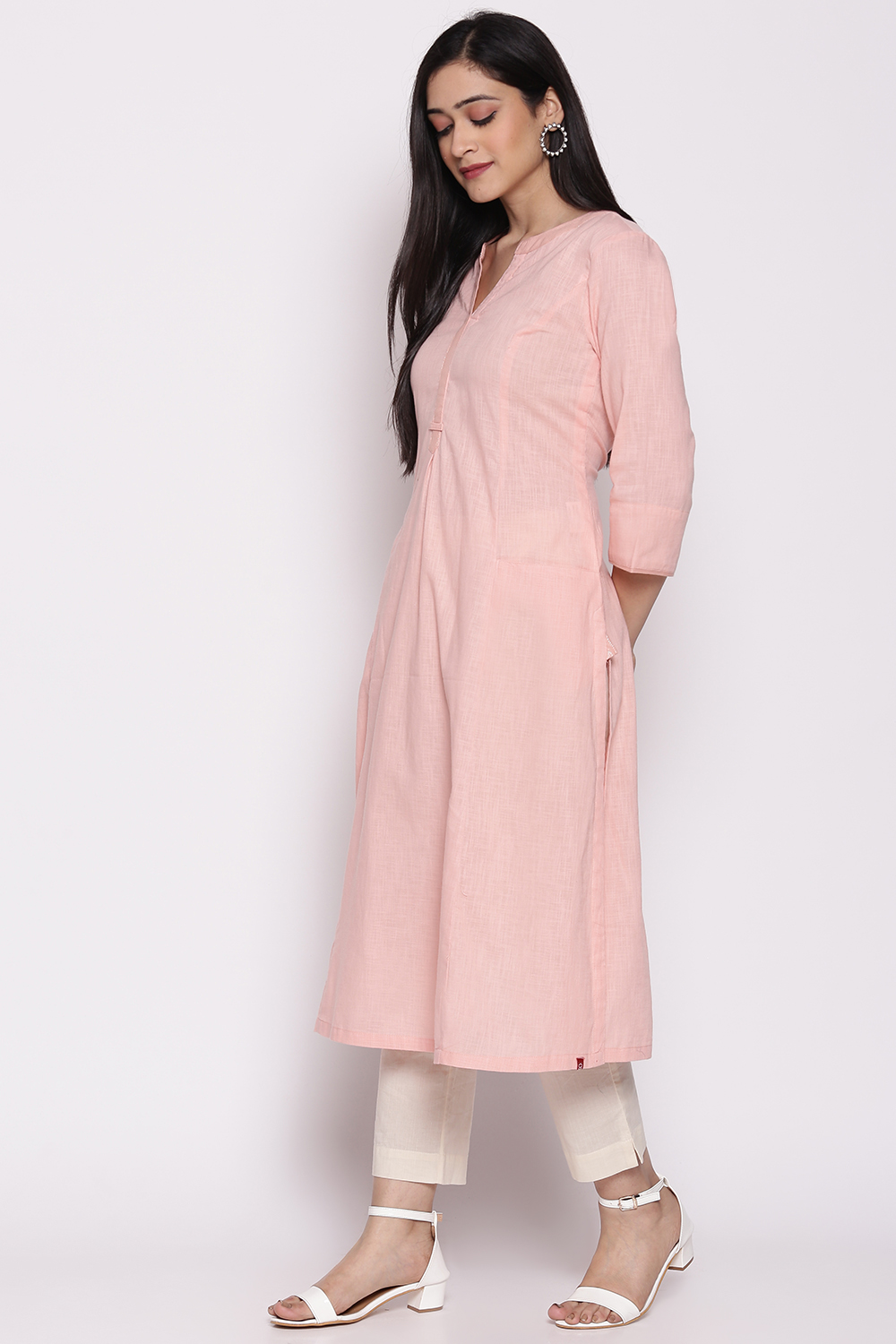 Blue Cotton Solid Kurti image number 2