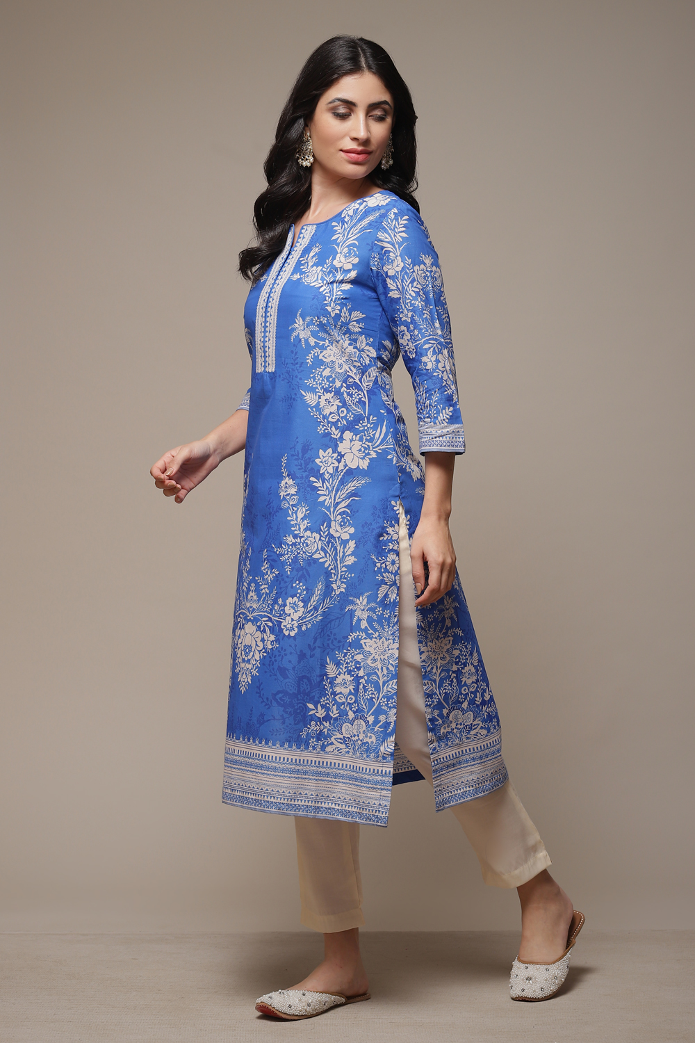 Pink Cotton Straight Printed Kurta image number 3