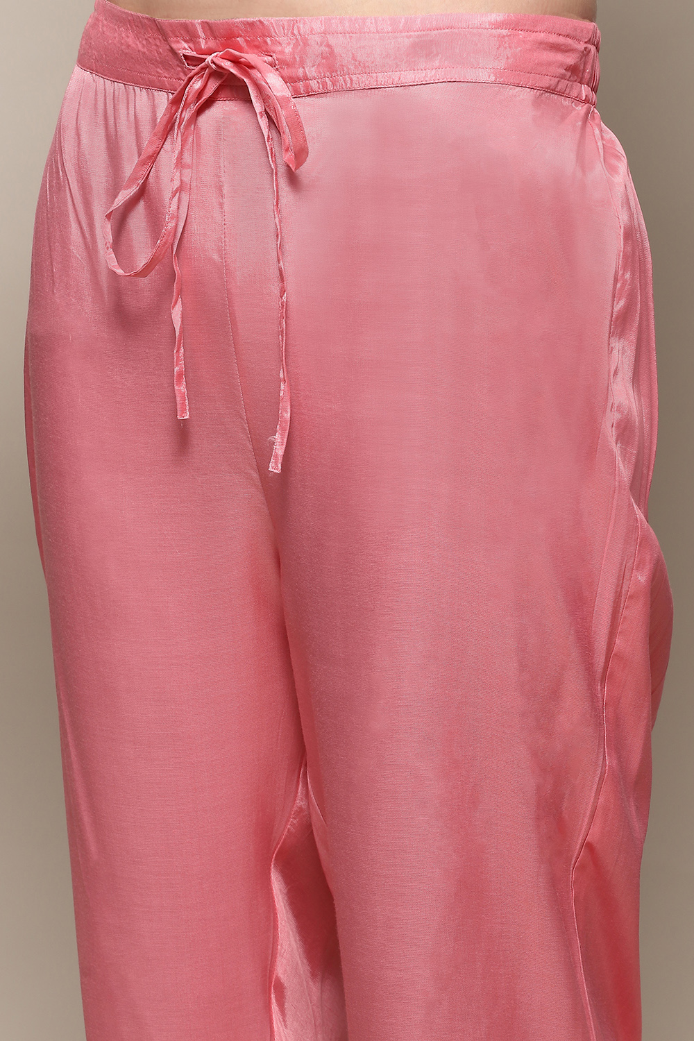 Pink Yard-Dyed Chanderi Kurta & Pants Suit Set image number 2