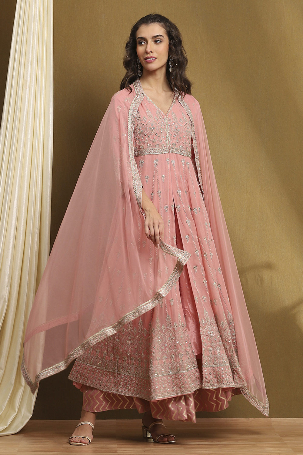 Green Viscose Georgette Embroidered Anarkali Suit Set image number 0