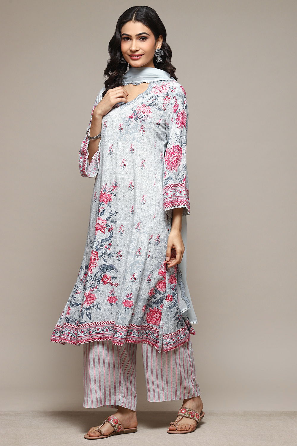 Steel Blue Rayon Straight Kurta Palazzo Suit Set image number 5