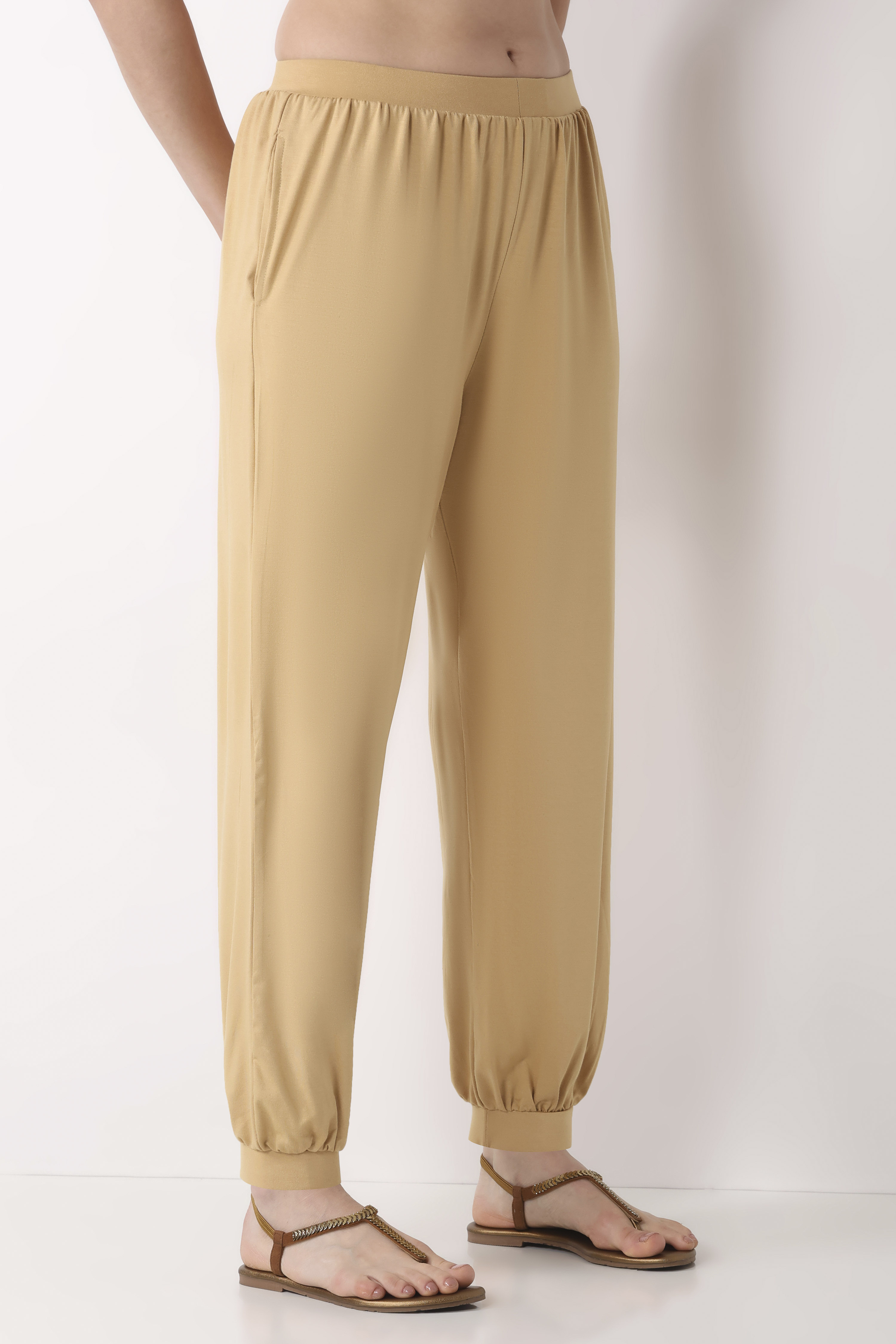 Beige Viscose Lycra Harem Pants image number 3