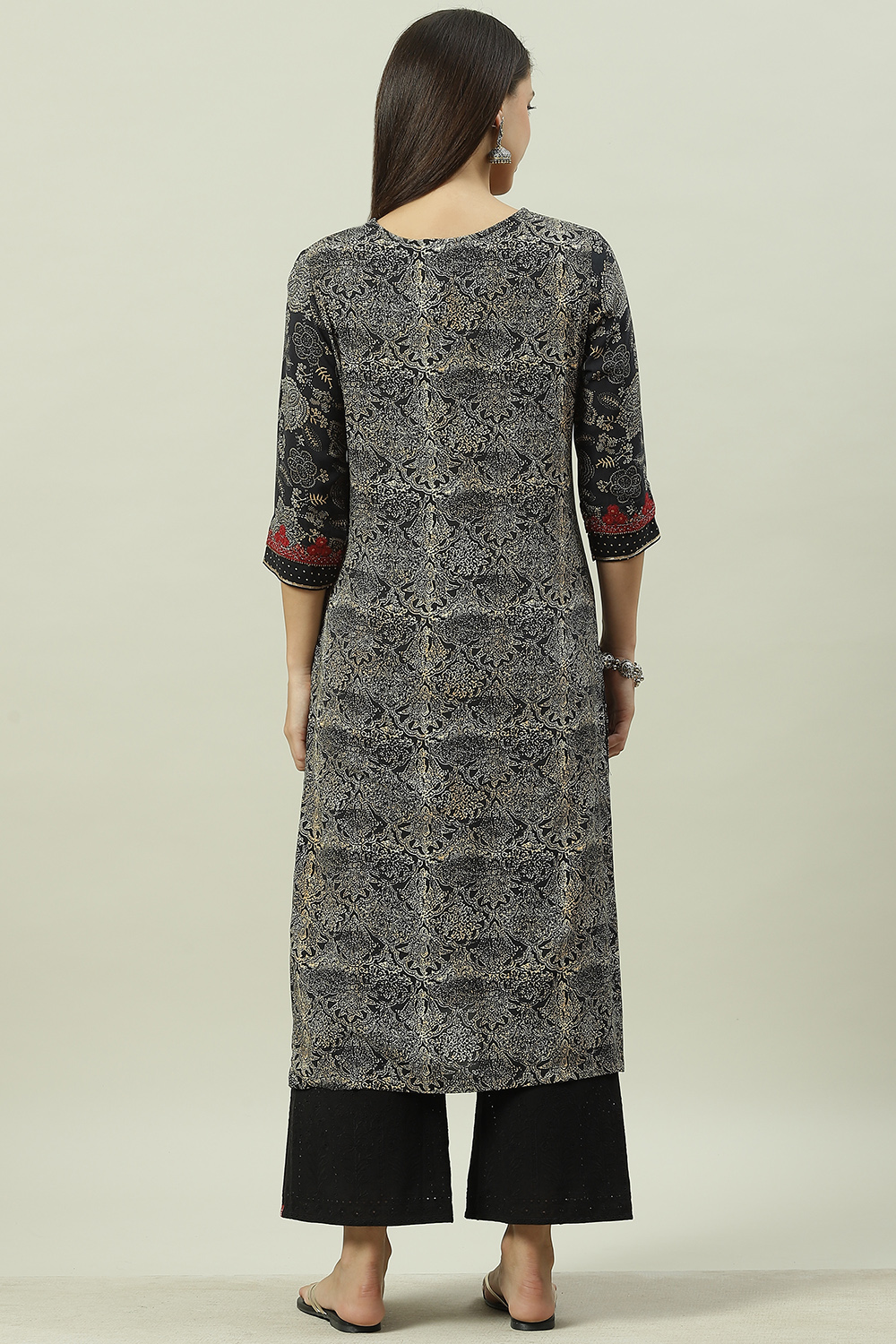 Green Rayon Straight Printed Kurta image number 4