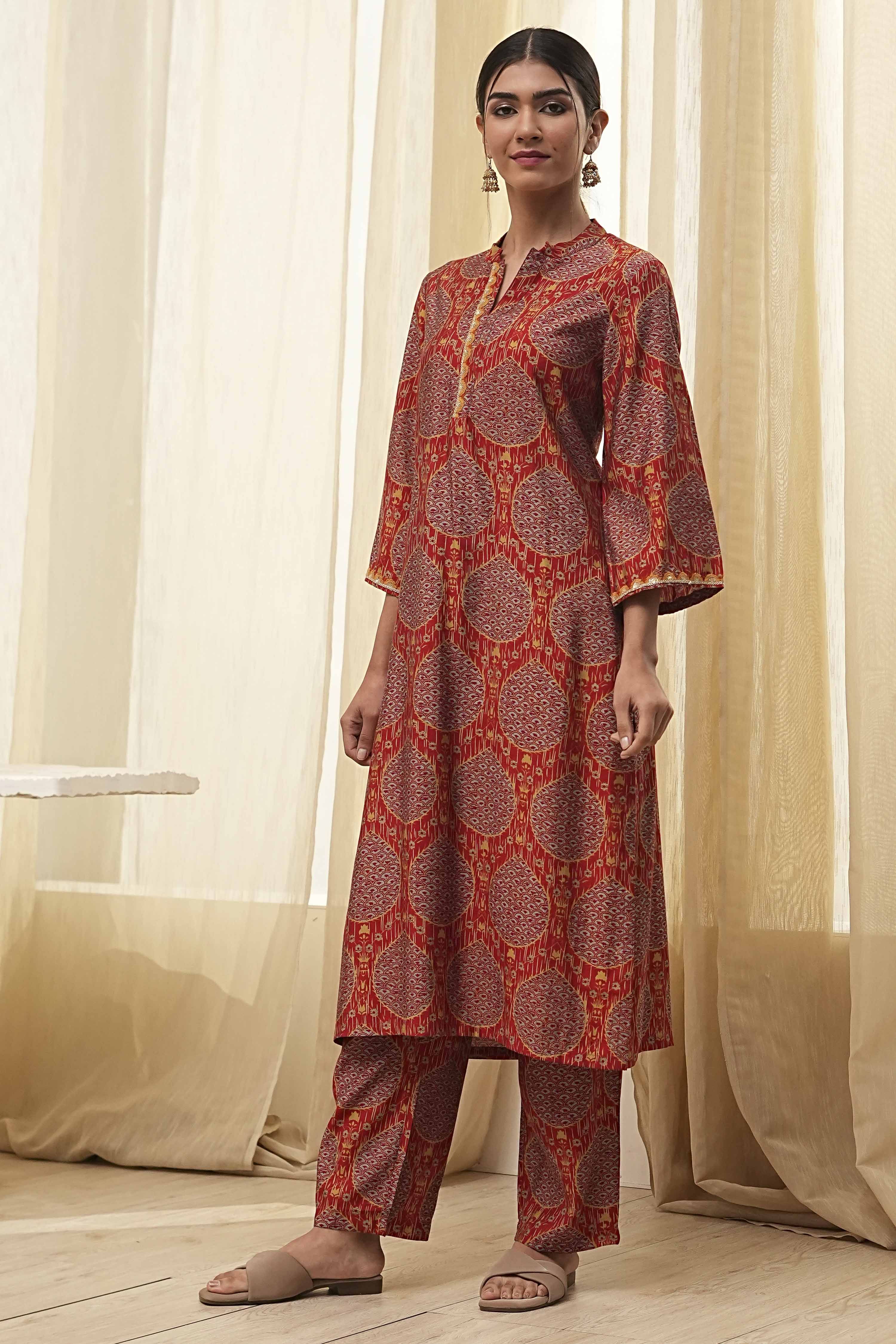 Rust Red Printed Co-ord Set image number 3