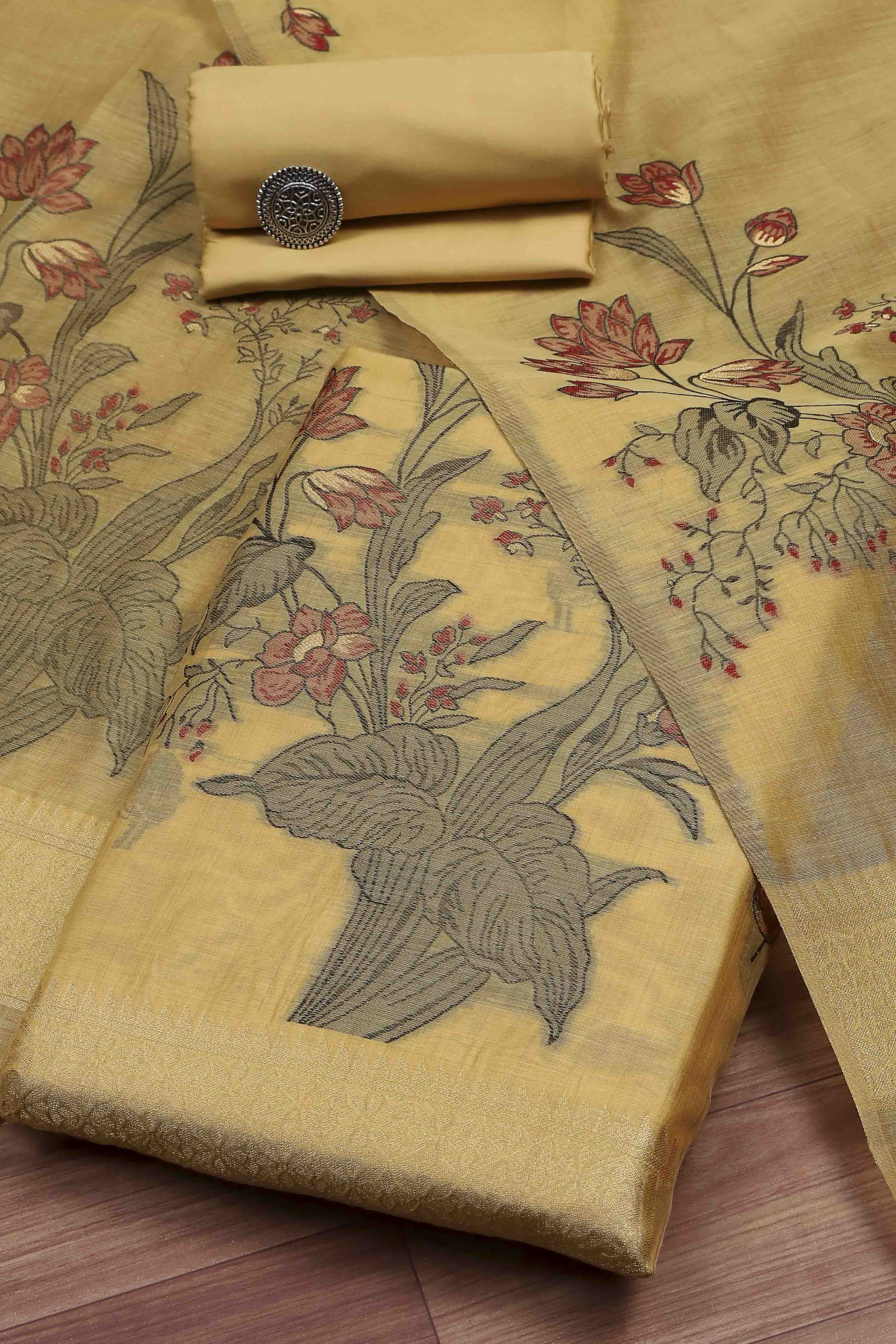 Peach Cotton Jamdani Unstitched Suit Set image number 0